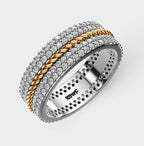Solid Gold And 925 Sterling Silver Gold Moissanite Diamond Rope Shape Band  Ring