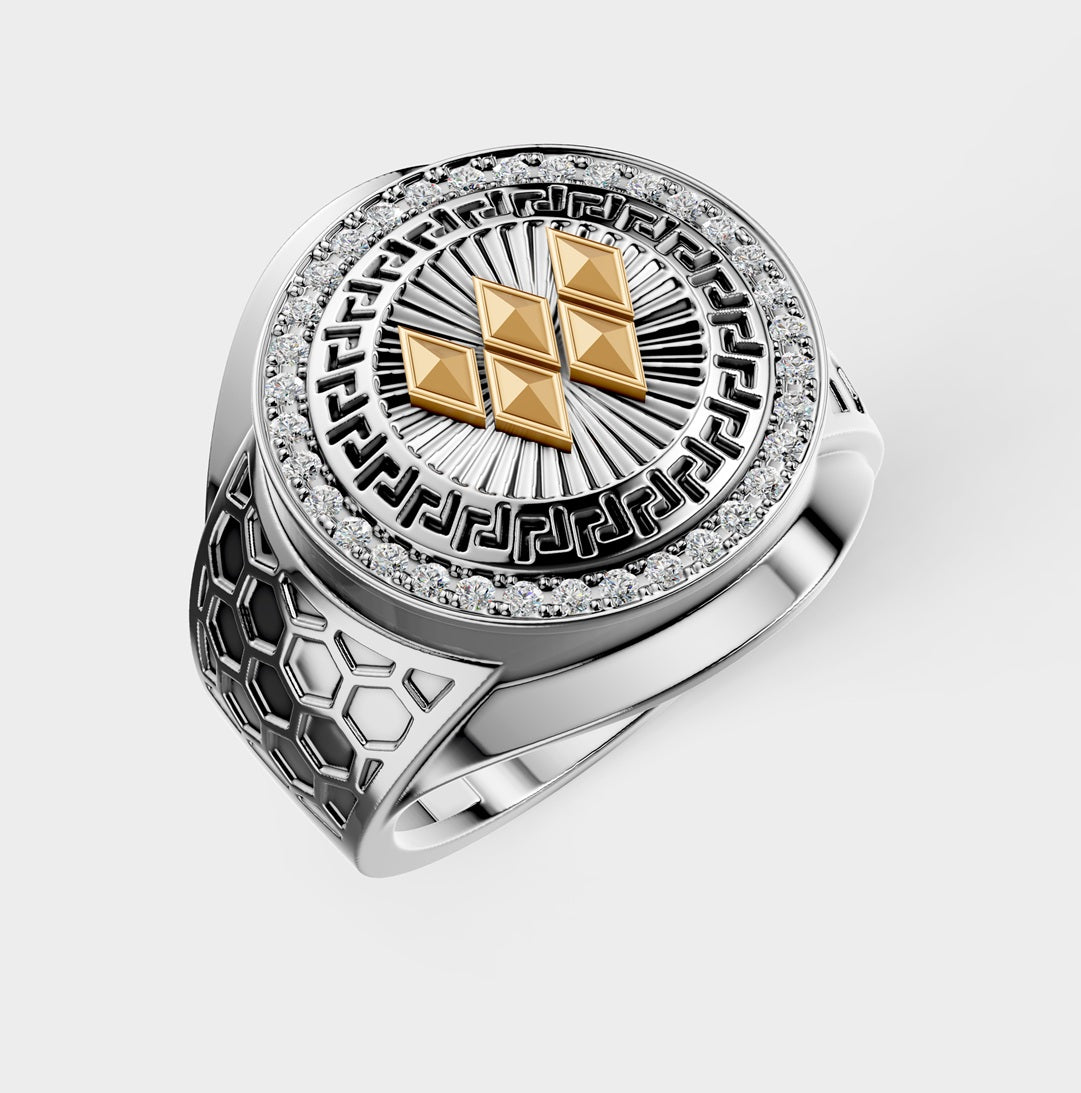 Solid Gold  And 925 Sterling Silver Gold Moissanite Diamond Bulky W Ring