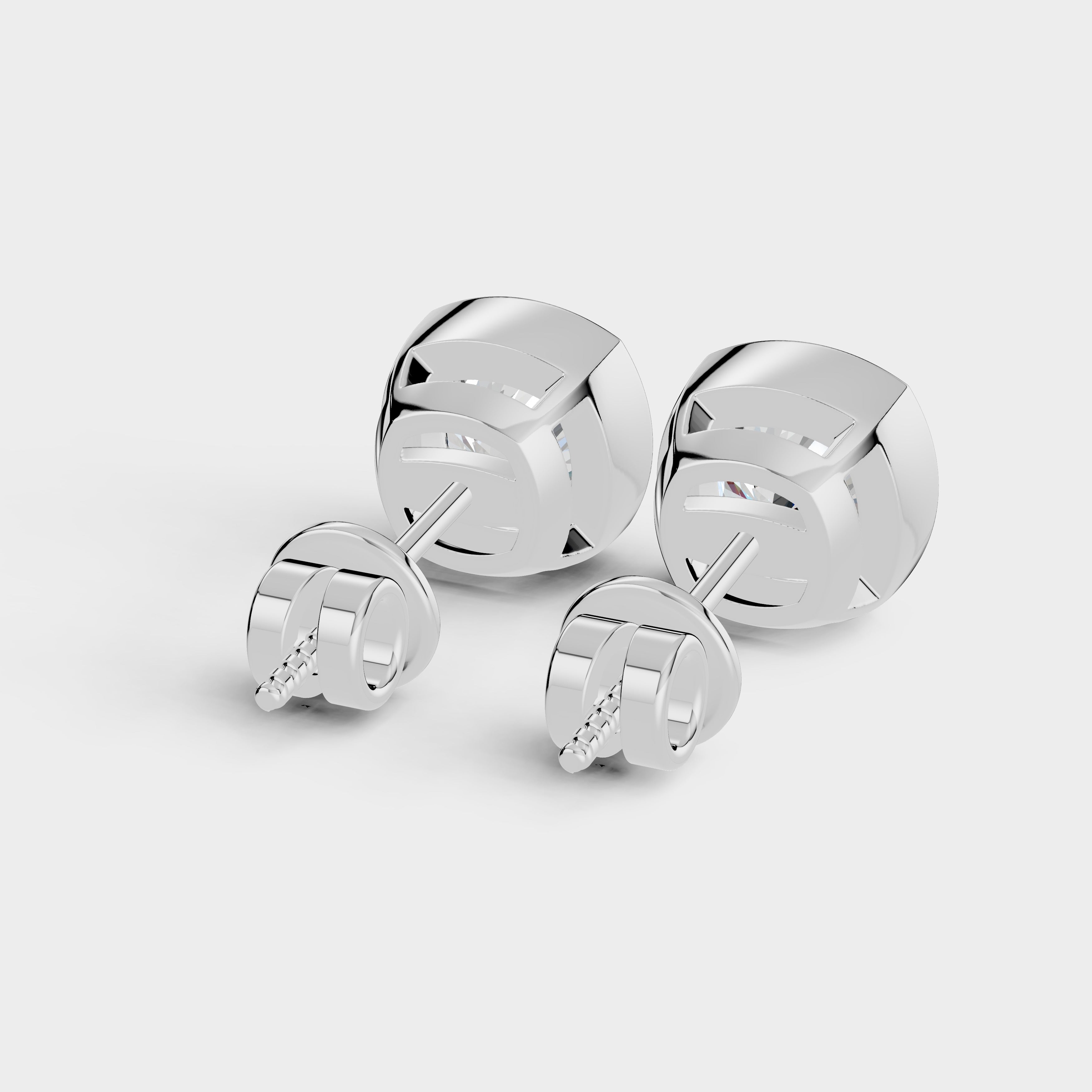 925 Sterling Silver Cushion Square Shaped Moissanite Diamond Bezel Setting Earring ( 1 Pair )