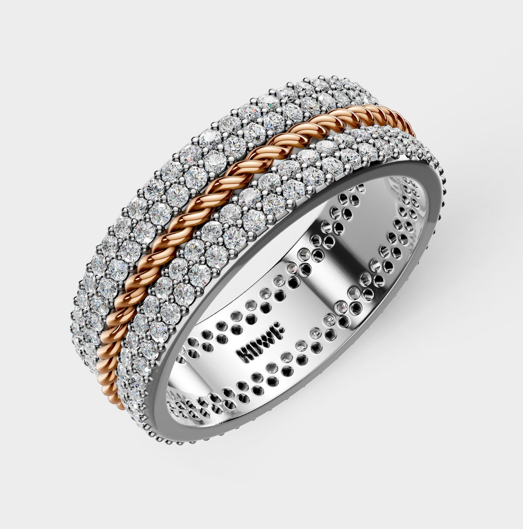 Solid Gold And 925 Sterling Silver Gold Moissanite Diamond Rope Shape Band  Ring