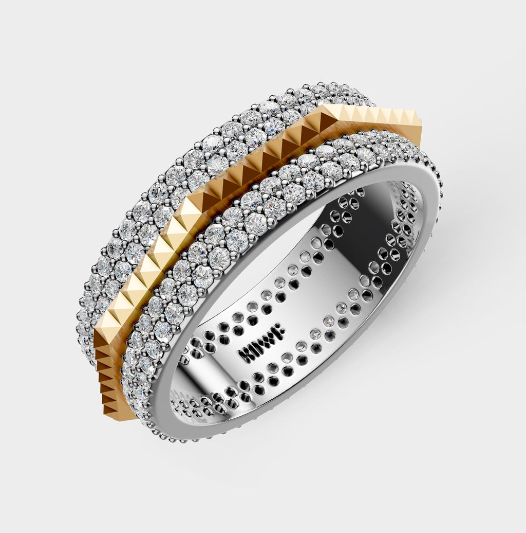 Solid Gold And 925 Sterling Silver Gold Moissanite Diamond Hexagon Square Shape Band Ring