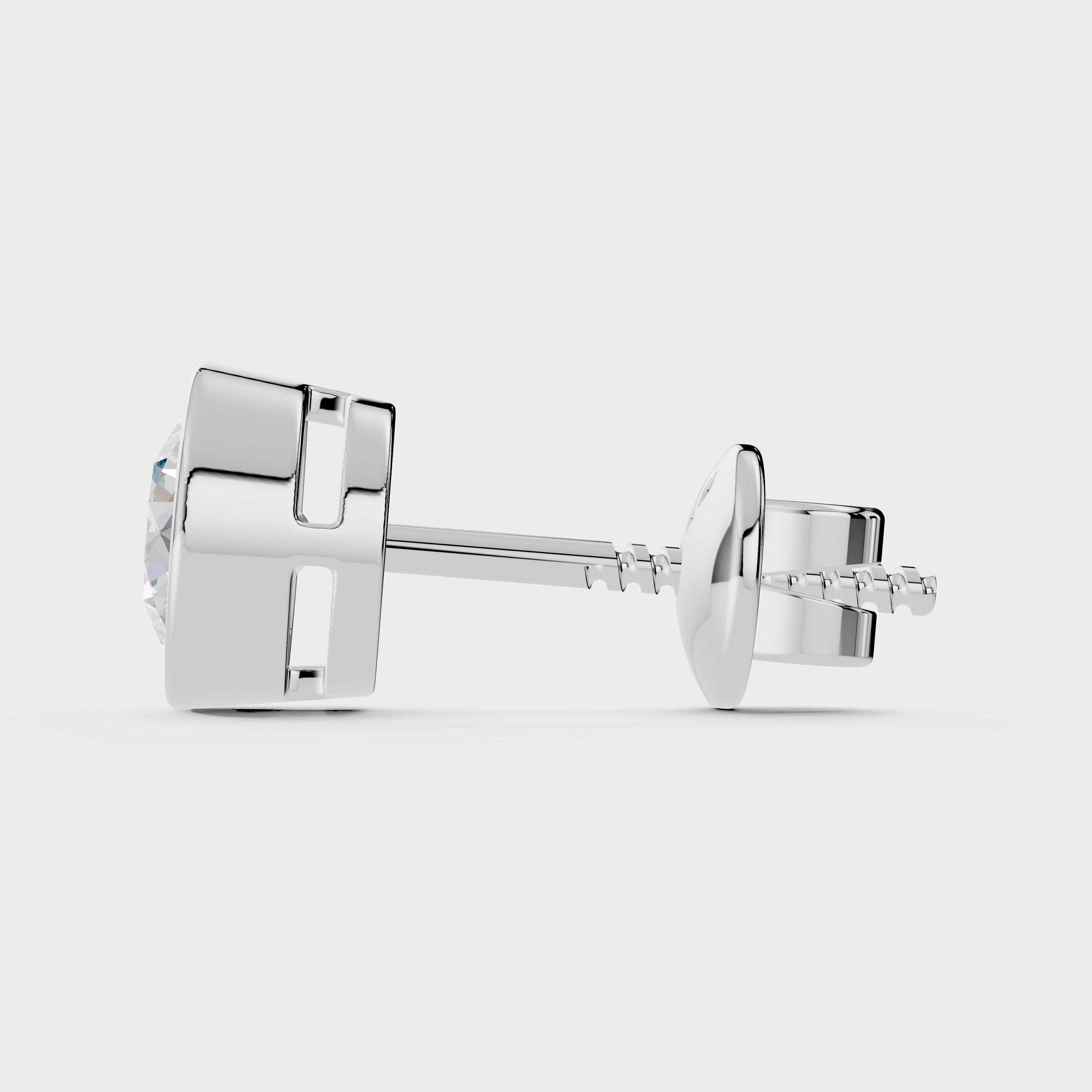 925 Sterling Silver Round Moissanite Diamond Bezel Stud ( 1 PC)