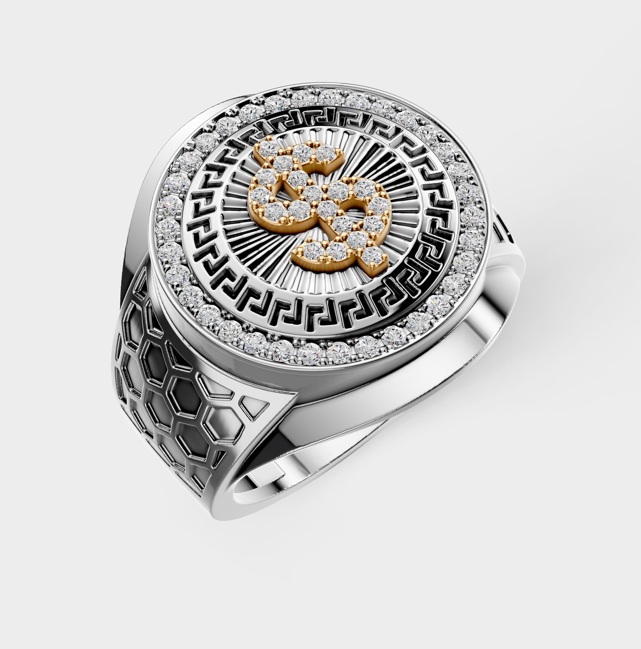 Solid Gold  And 925 Sterling Silver Gold Moissanite Diamond Bulky Dollar Ring