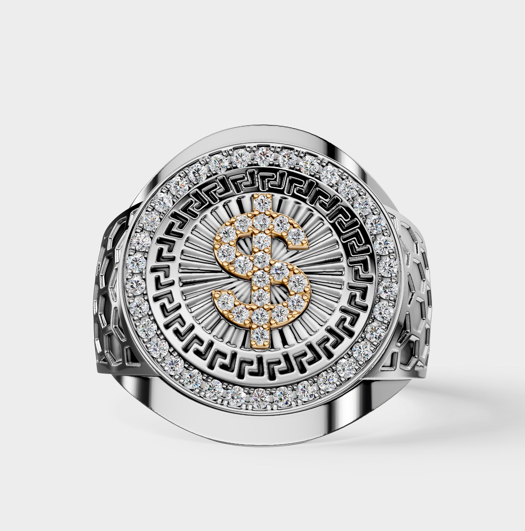 Solid Gold  And 925 Sterling Silver Gold Moissanite Diamond Bulky Dollar Ring