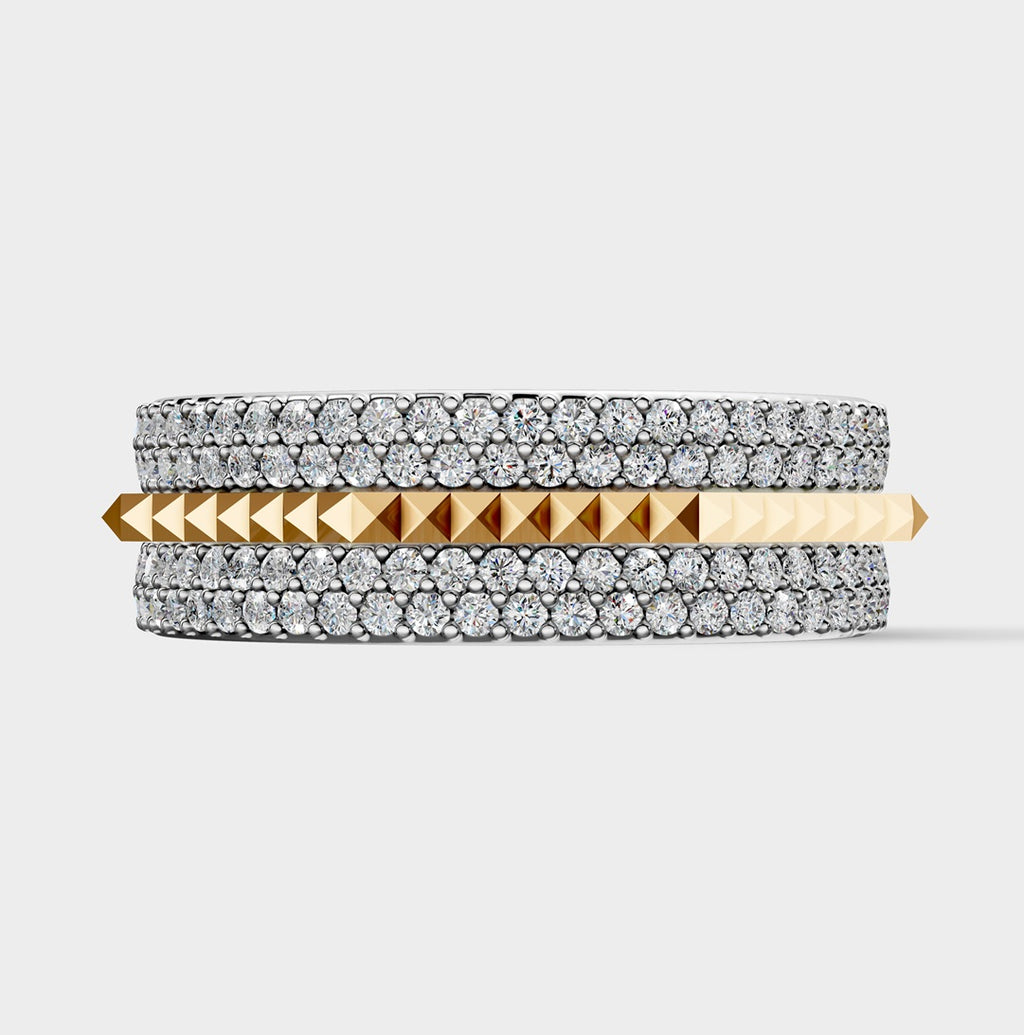 Solid Gold And 925 Sterling Silver Gold Moissanite Diamond Hexagon Square Shape Band Ring