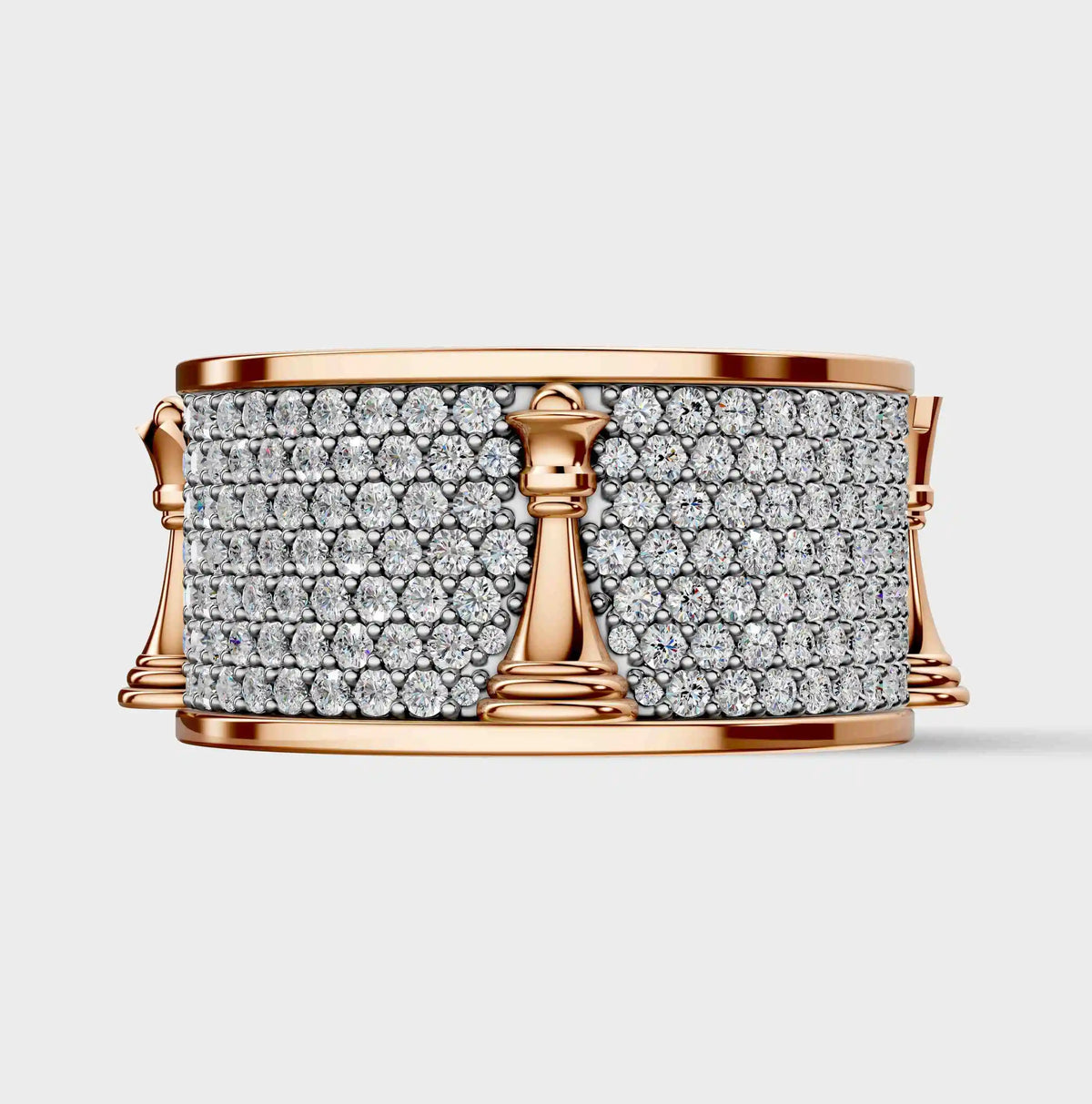 Solid Gold And 925 Sterling Silver Gold Moissanite Diamond Chess Band Ring