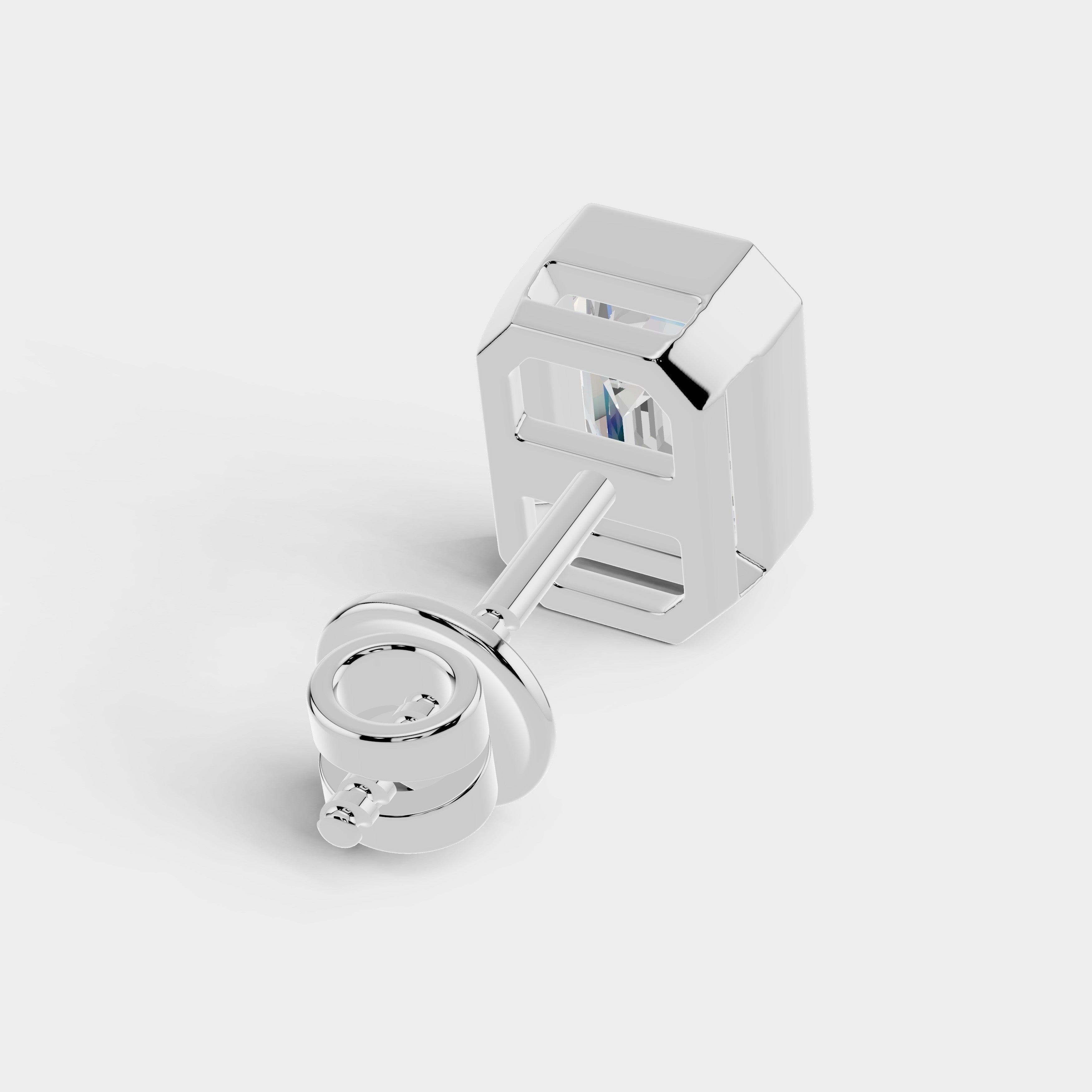 925 Sterling Silver Emerald Shaped Moissanite Diamond Bezel Setting Earring ( 1 PC )