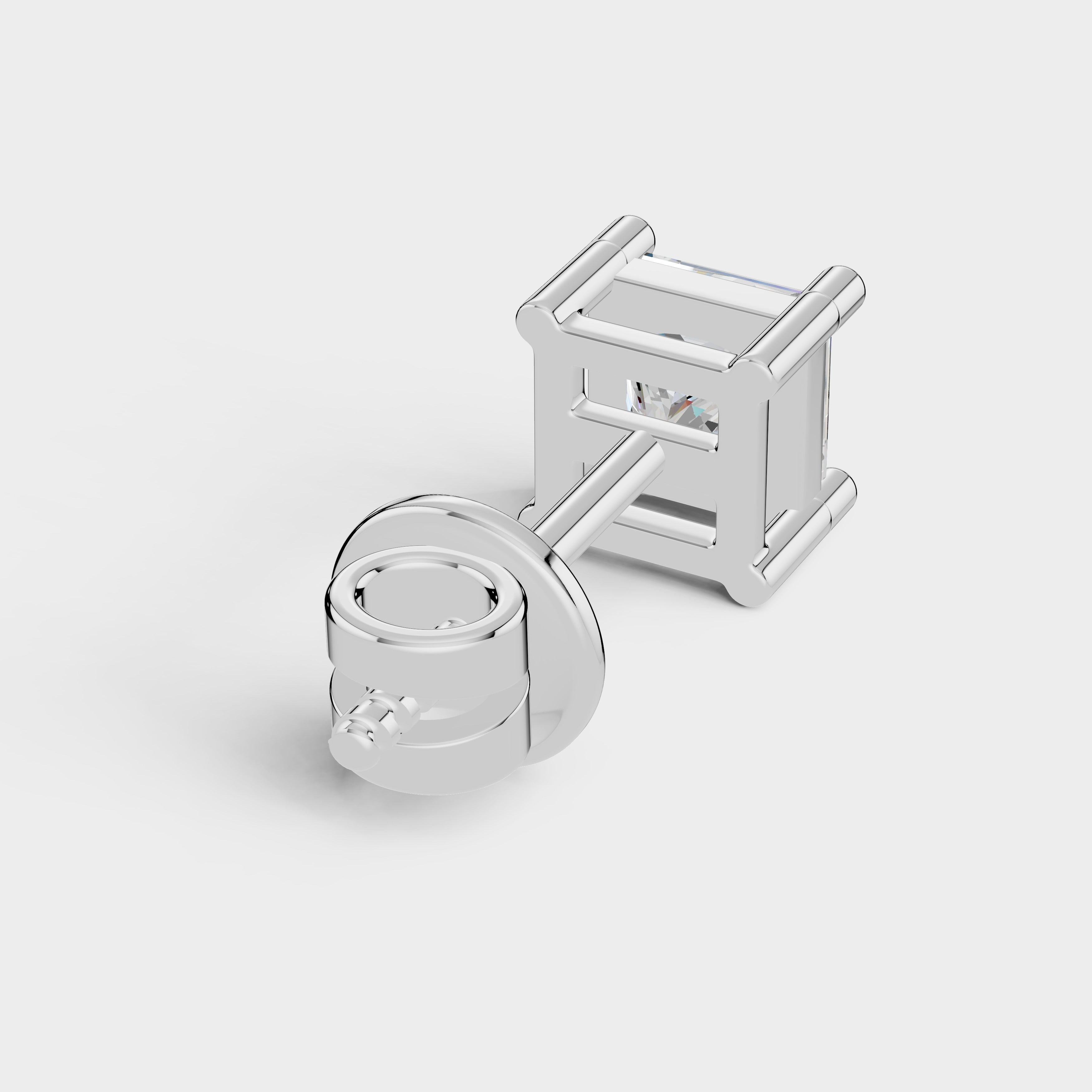 925 Sterling Silver Princess Shape Earrings with Moissanite Diamond (1 PC)