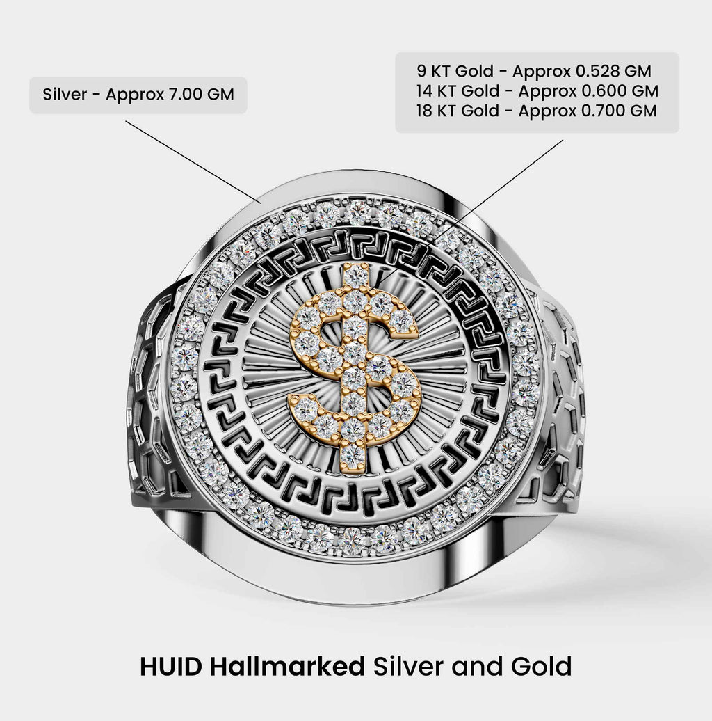 Solid Gold  And 925 Sterling Silver Gold Moissanite Diamond Bulky Dollar Ring