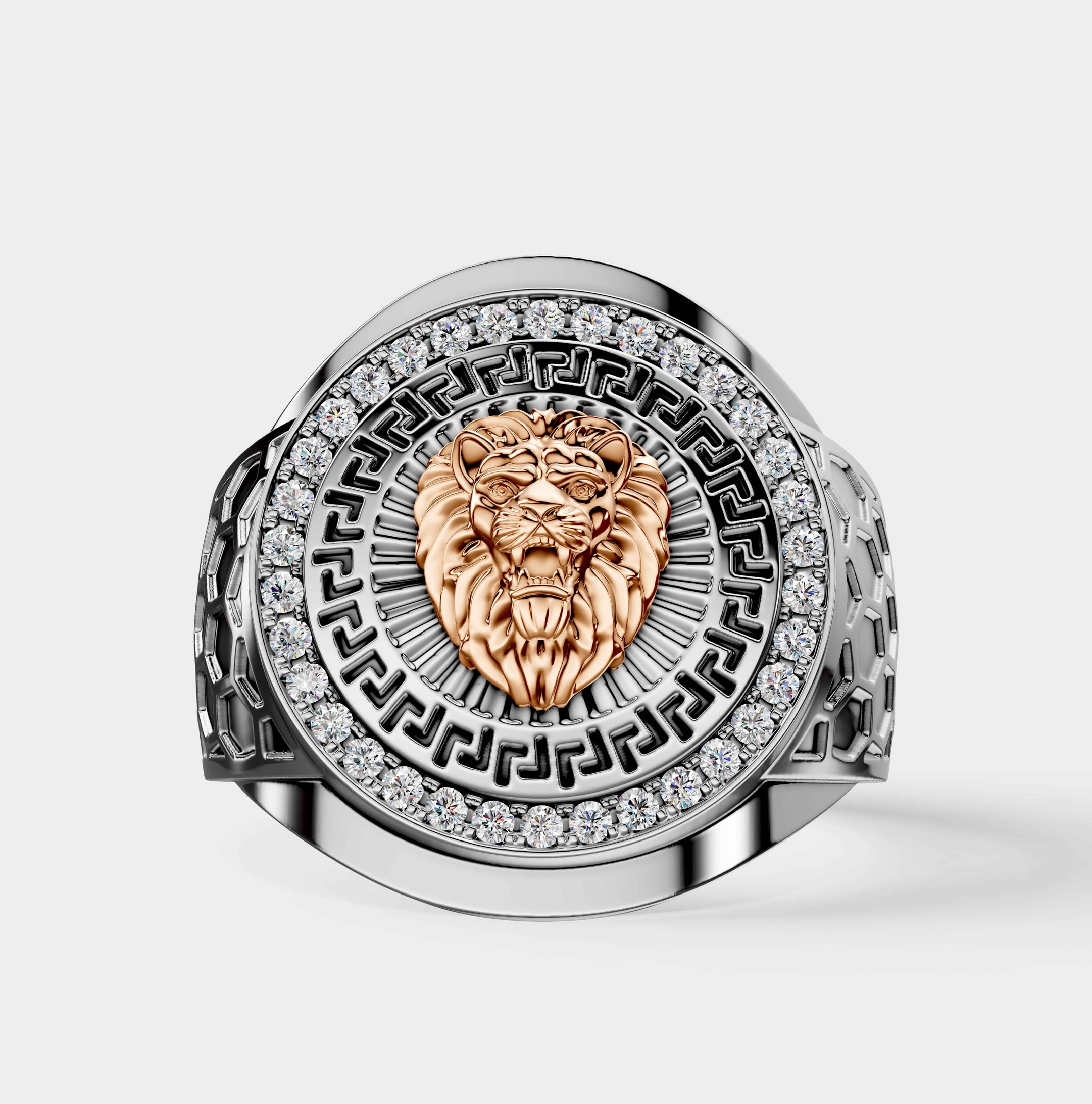 Solid Gold  And 925 Sterling Silver Gold Moissanite Diamond Bulky Lion Ring