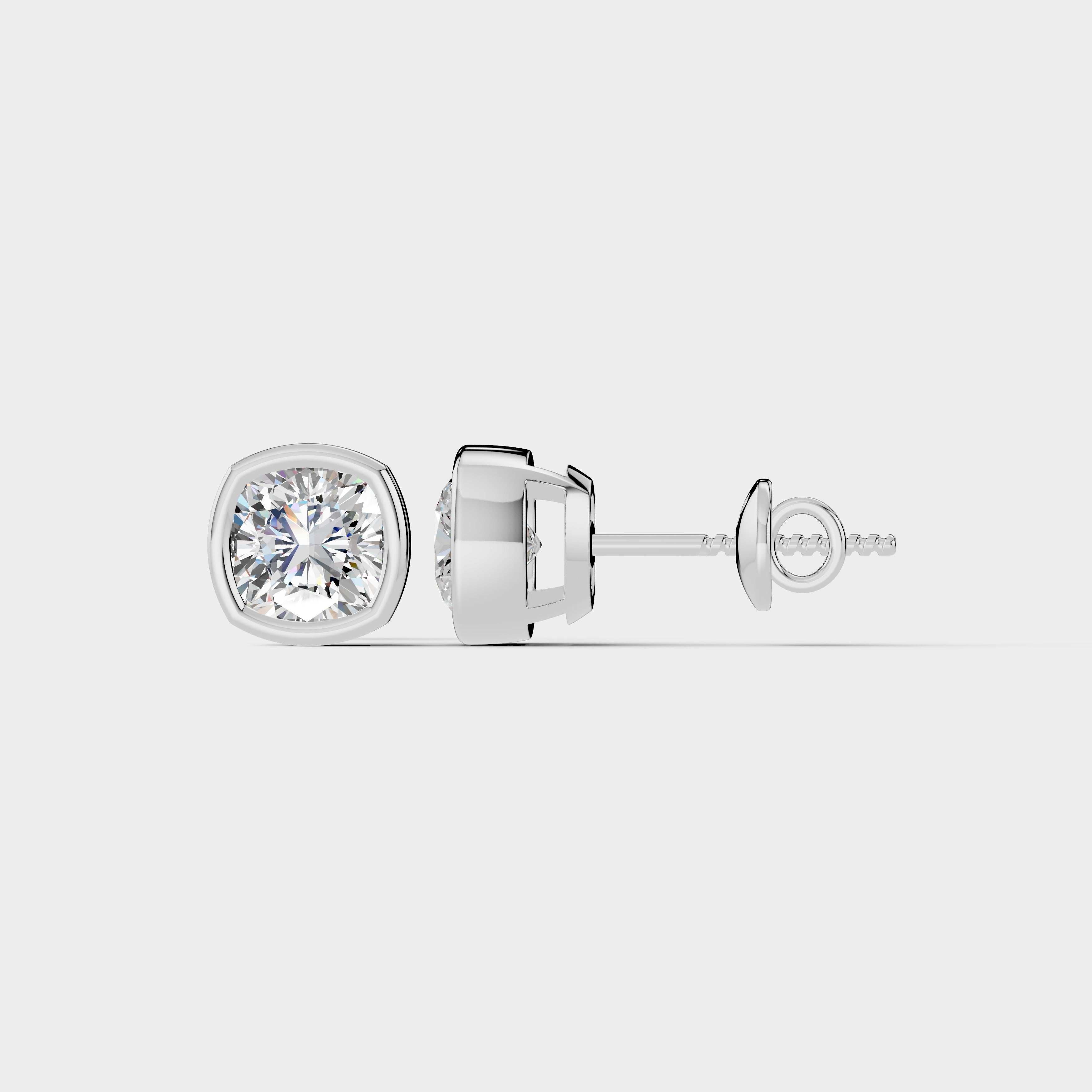 925 Sterling Silver Cushion Square Shaped Moissanite Diamond Bezel Setting Earring ( 1 Pair )