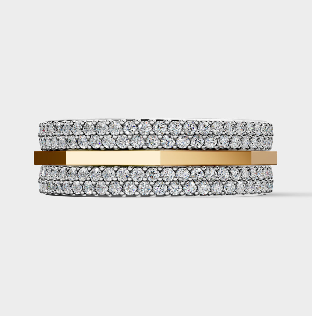 Solid Gold And 925 Sterling Silver Gold Moissanite Diamond Hexagon Shape Band  Ring