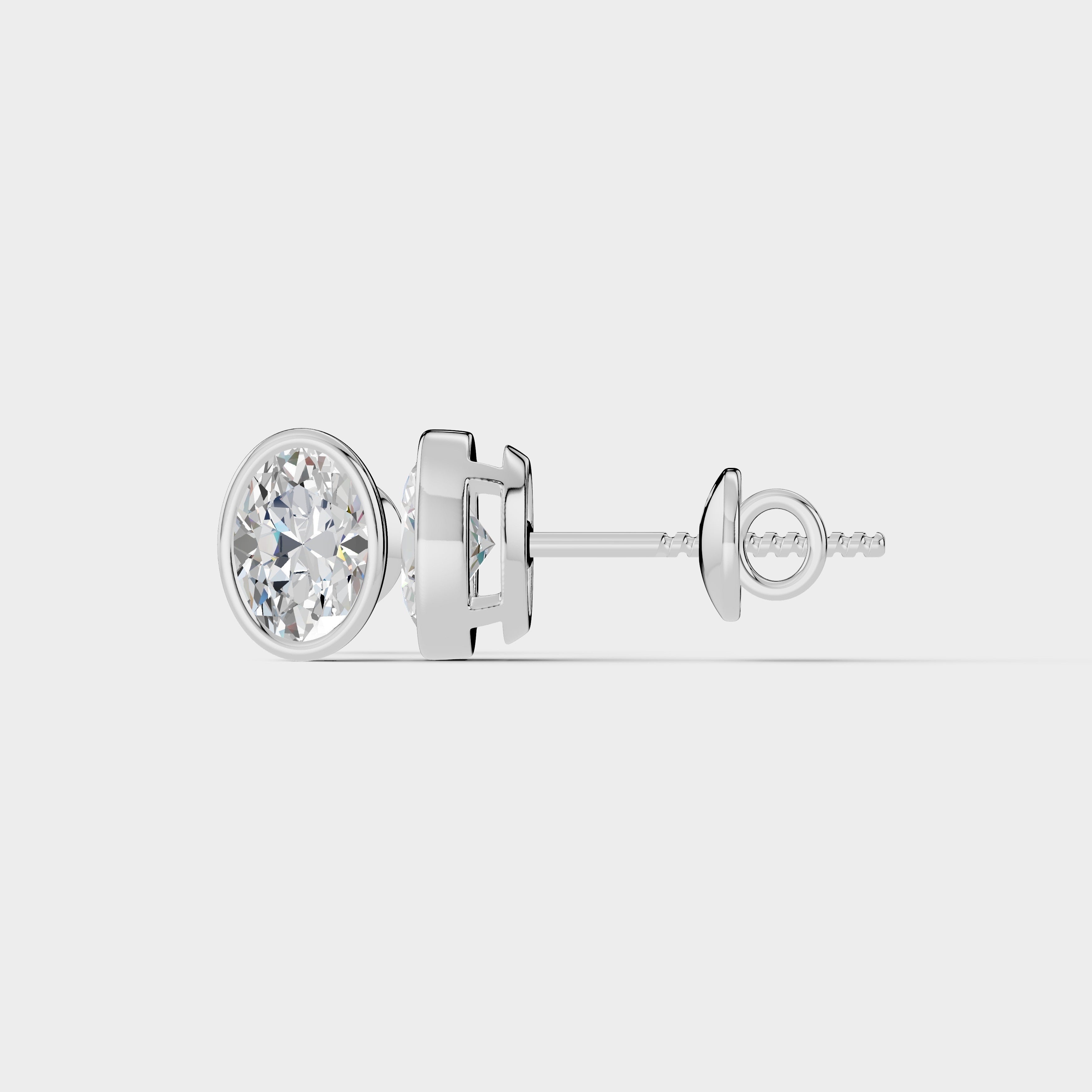 925 Sterling Silver Oval Shaped Moissanite Diamond Bezel Setting Earring ( 1 Pair )