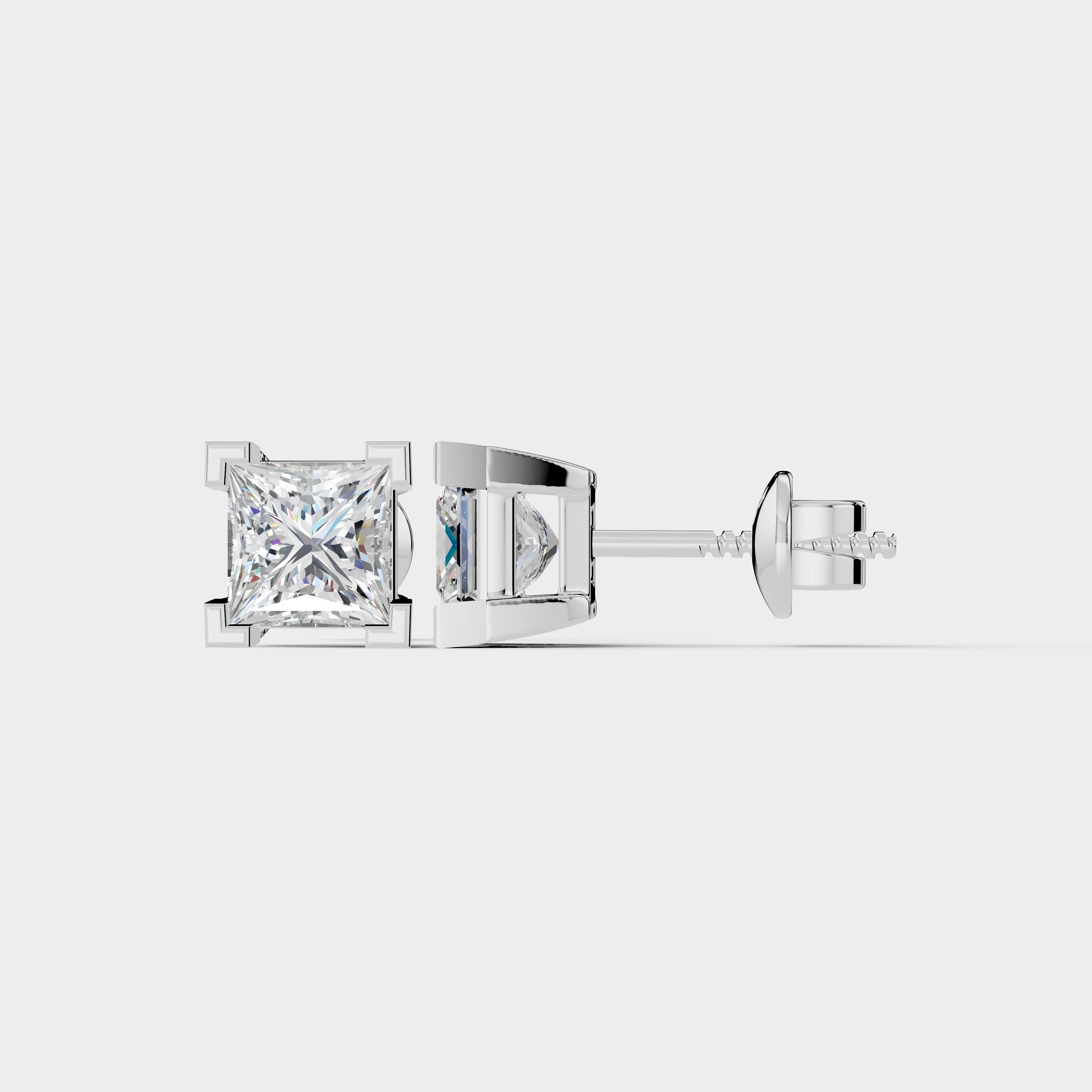925 Sterling Silver Princess Shaped Moissanite Diamond Square Prong Setting Earring ( 1 Pair )