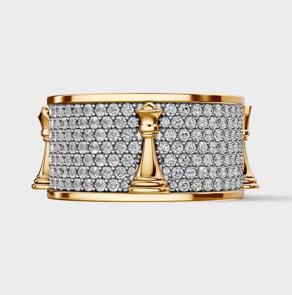 Solid Gold And 925 Sterling Silver Gold Moissanite Diamond Chess Band Ring