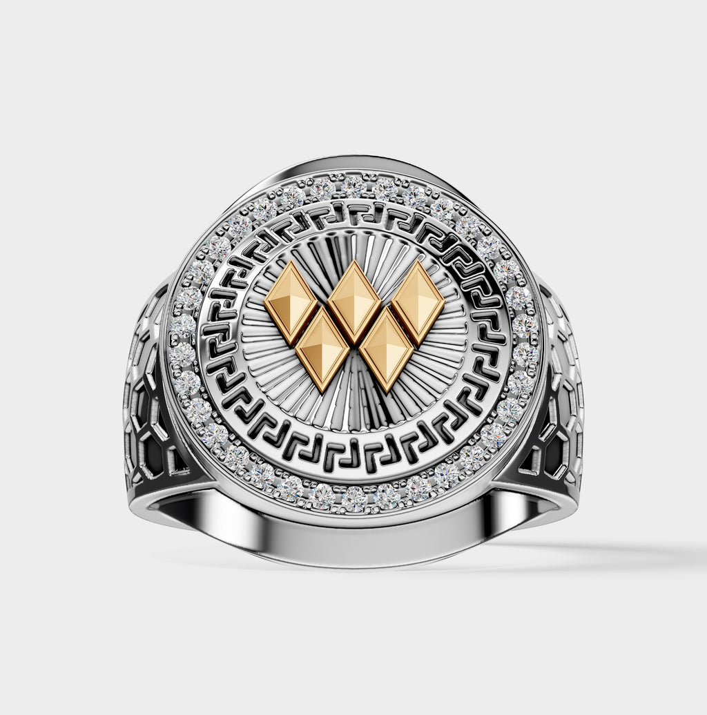 Solid Gold  And 925 Sterling Silver Gold Moissanite Diamond Bulky W Ring