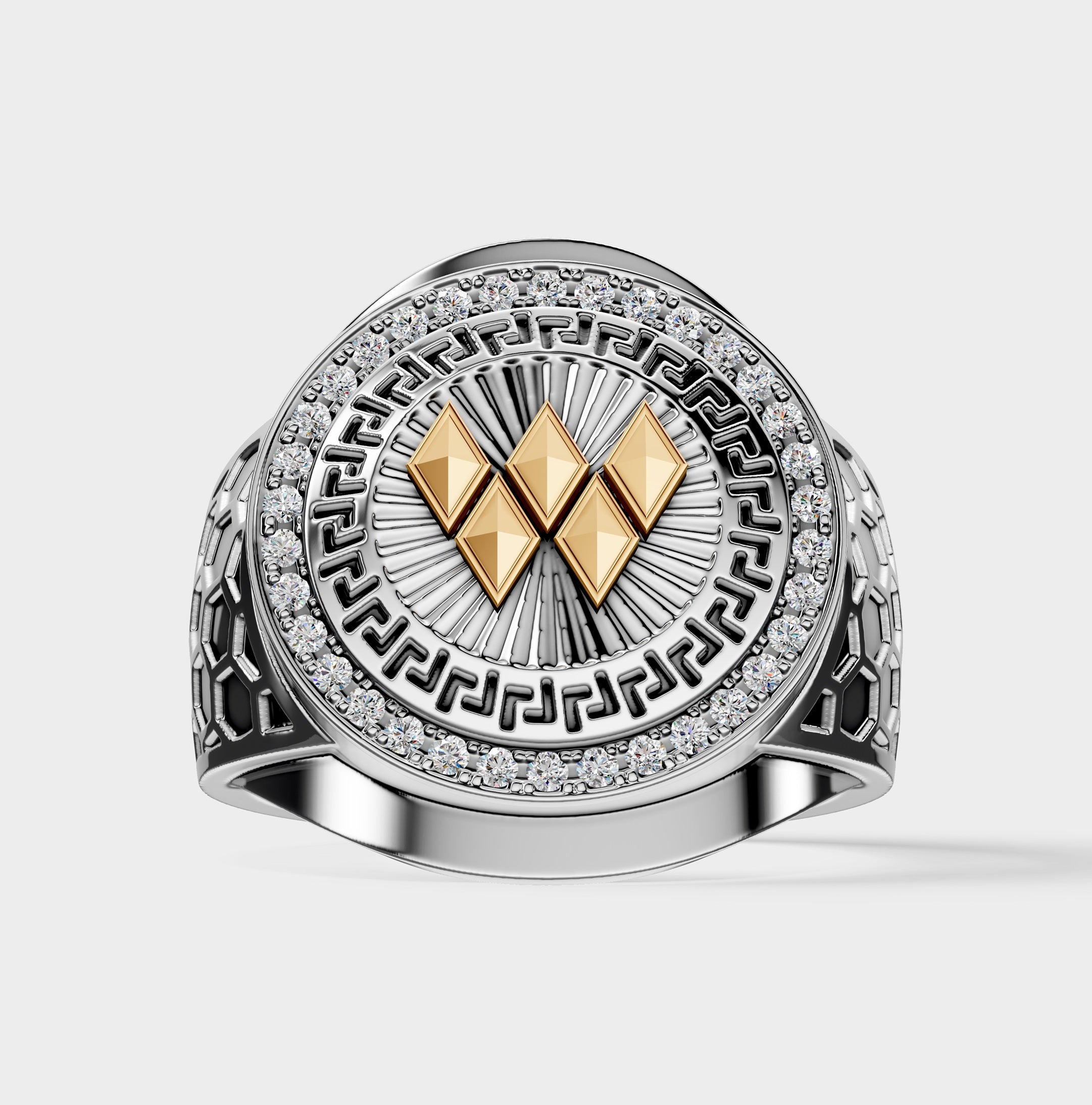 Solid Gold  And 925 Sterling Silver Gold Moissanite Diamond Bulky W Ring