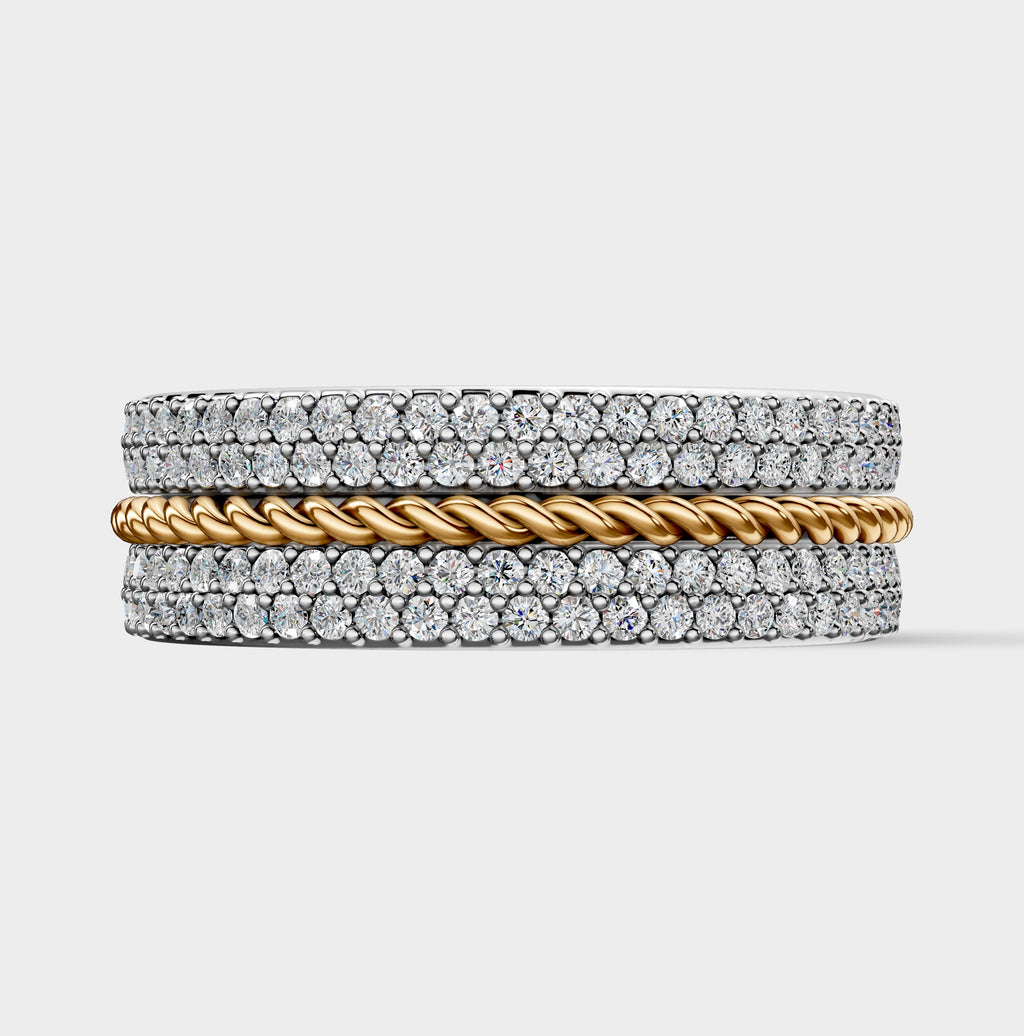 Solid Gold And 925 Sterling Silver Gold Moissanite Diamond Rope Shape Band  Ring