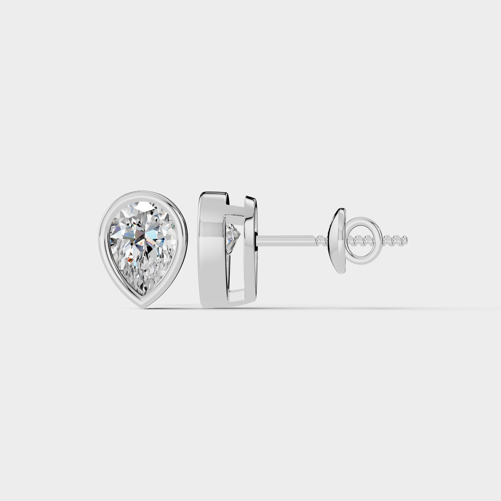 Pear Shaped Bezel Setting Earring ( 1 Pair )