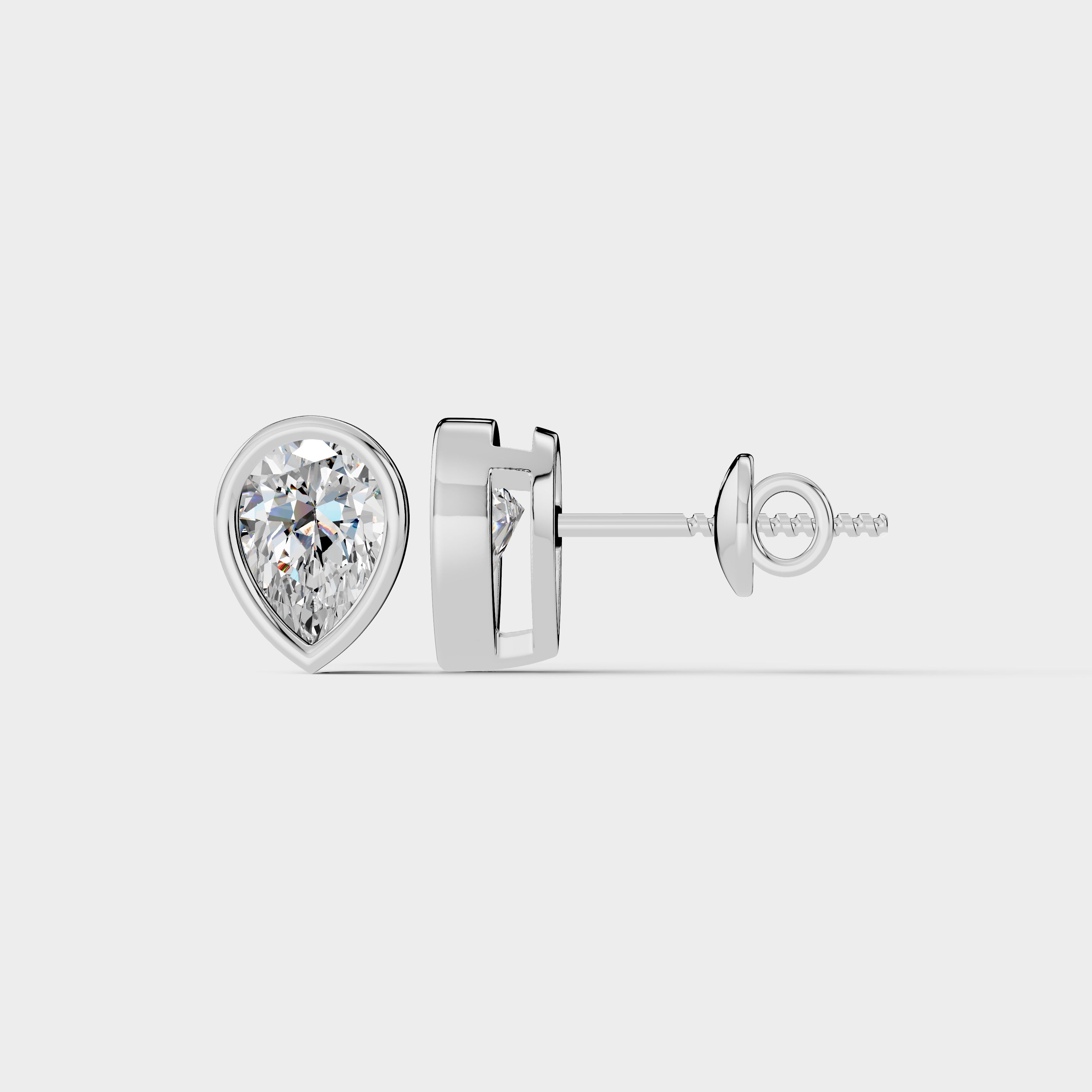Pear Shaped Bezel Setting Earring ( 1 Pair )