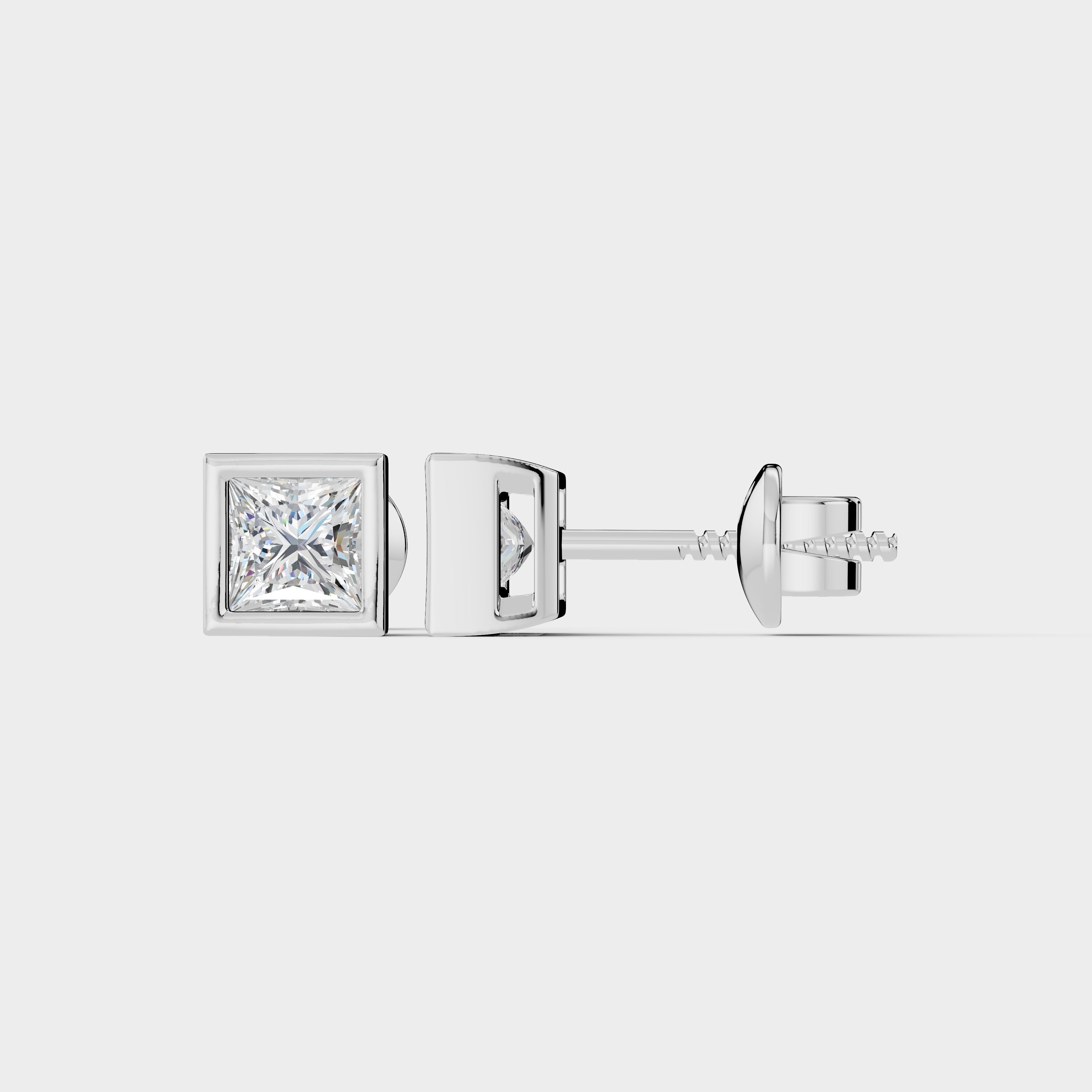 Princess Shaped Bezel Setting Earring ( 1 Pair )