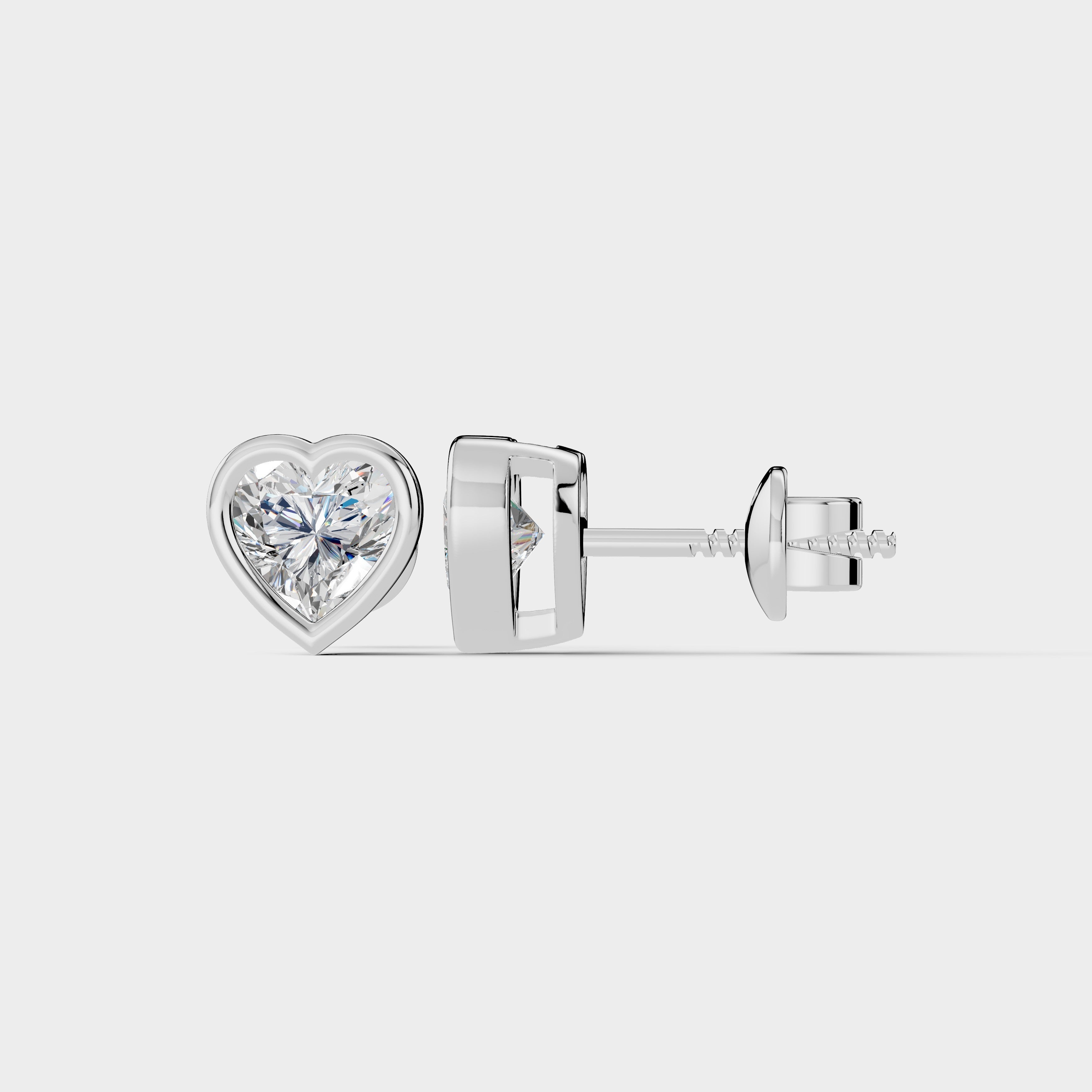 Heart Shaped Bezel Setting Earring ( 1 Pair )