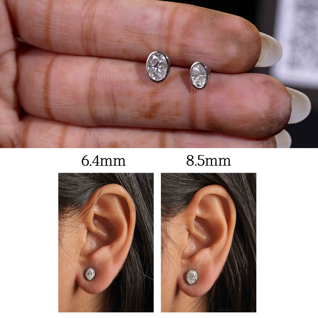 925 Sterling Silver Oval Shaped Moissanite Diamond Bezel Setting Earring ( 1 Pair )