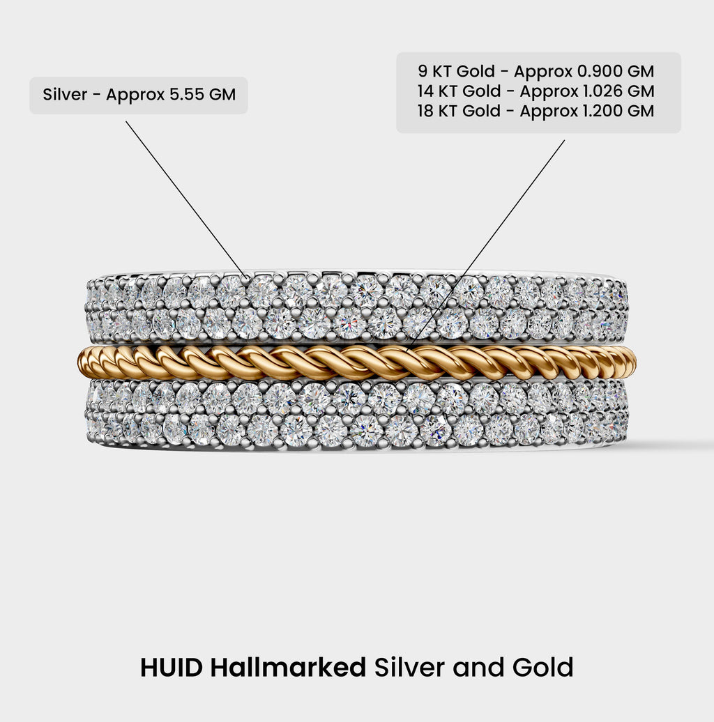 Solid Gold And 925 Sterling Silver Gold Moissanite Diamond Rope Shape Band  Ring