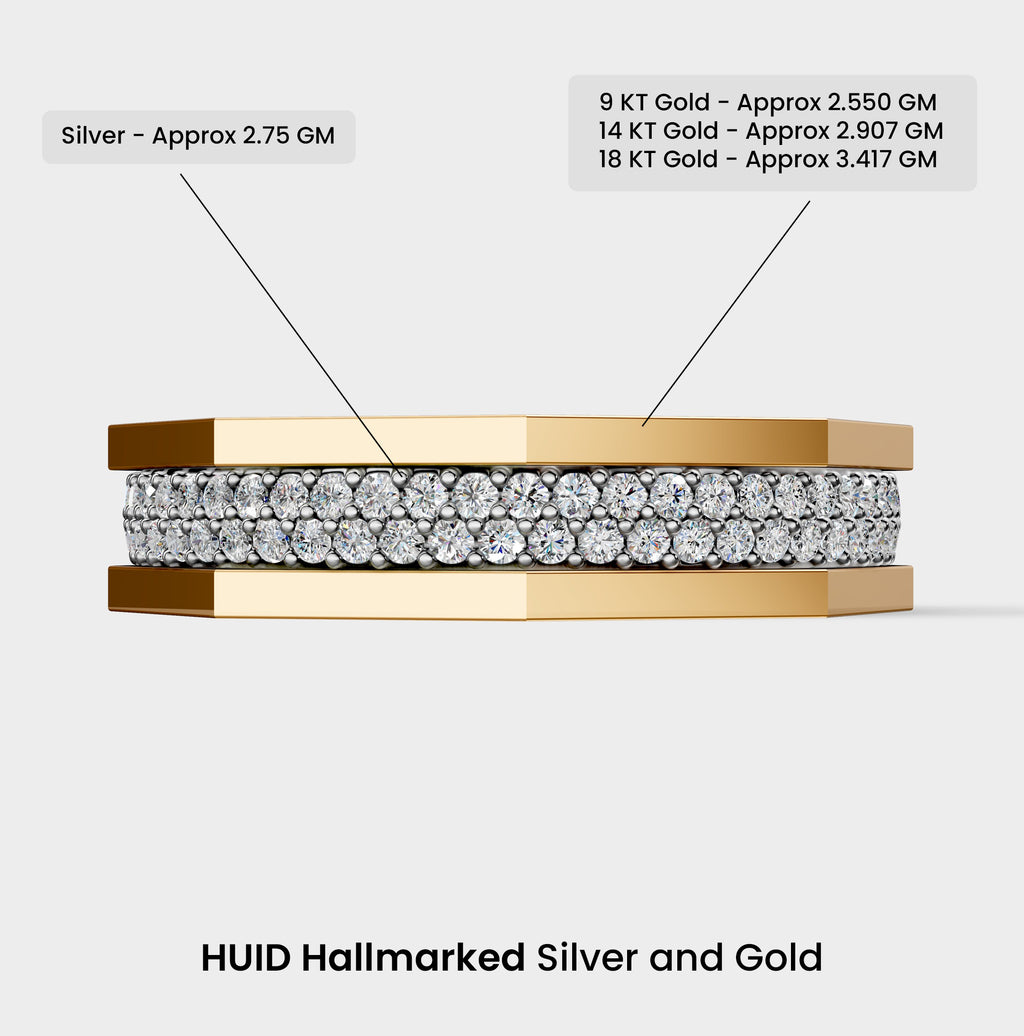 Solid Gold And 925 Sterling Silver Gold Moissanite Diamond Hexagon Shape Double Band Ring