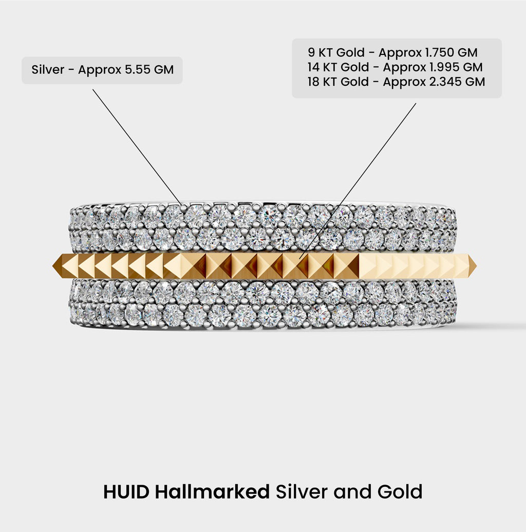 Solid Gold And 925 Sterling Silver Gold Moissanite Diamond Hexagon Square Shape Band Ring