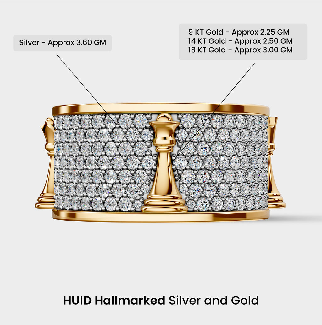 Solid Gold And 925 Sterling Silver Gold Moissanite Diamond Chess Band Ring