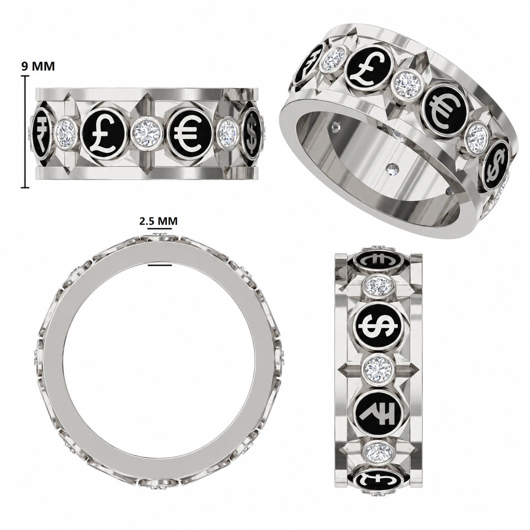 Currency Symbol Moissanite Men's Ring