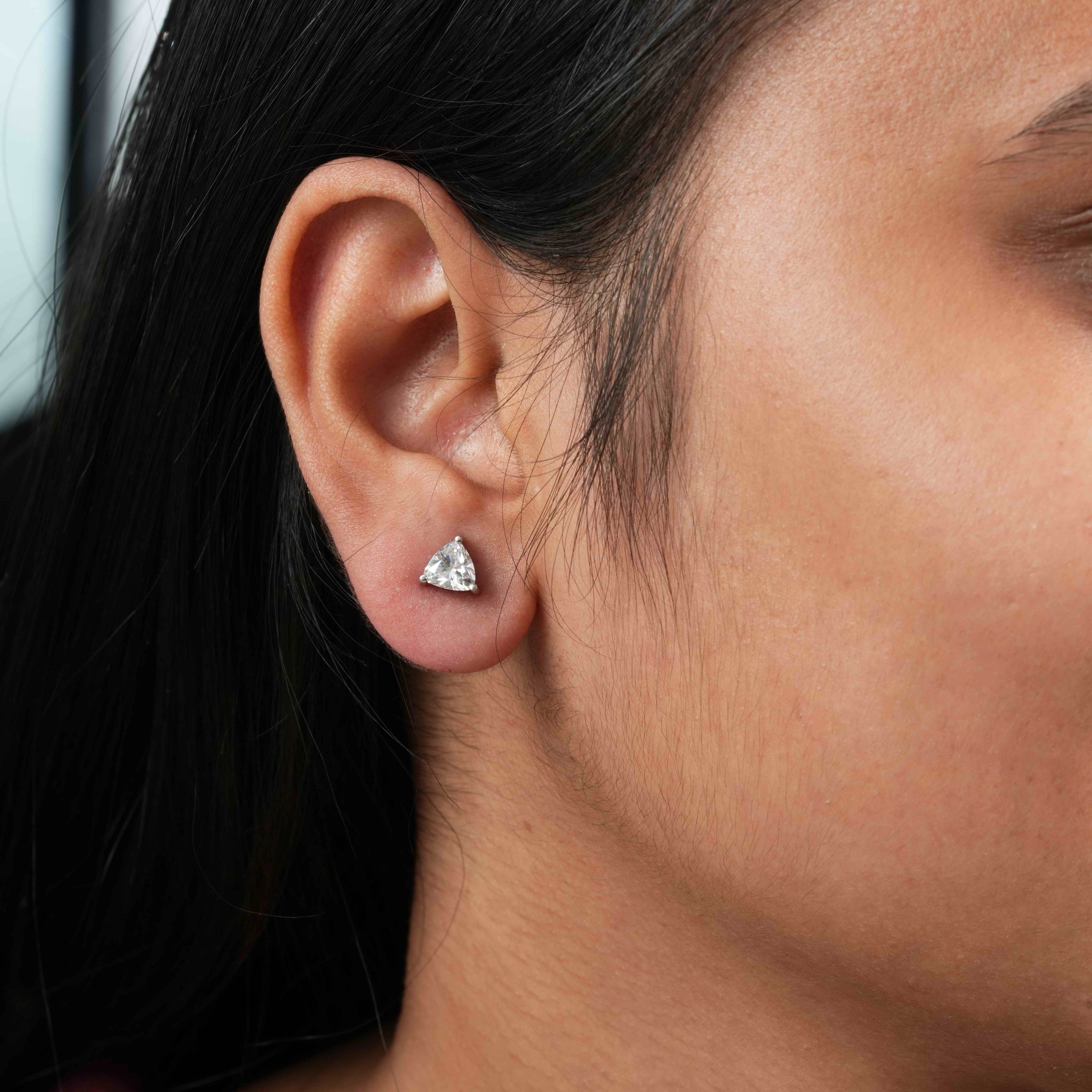 925 Silver Trillion Shape Earrings with Moissanite Diamond (1 Pair)