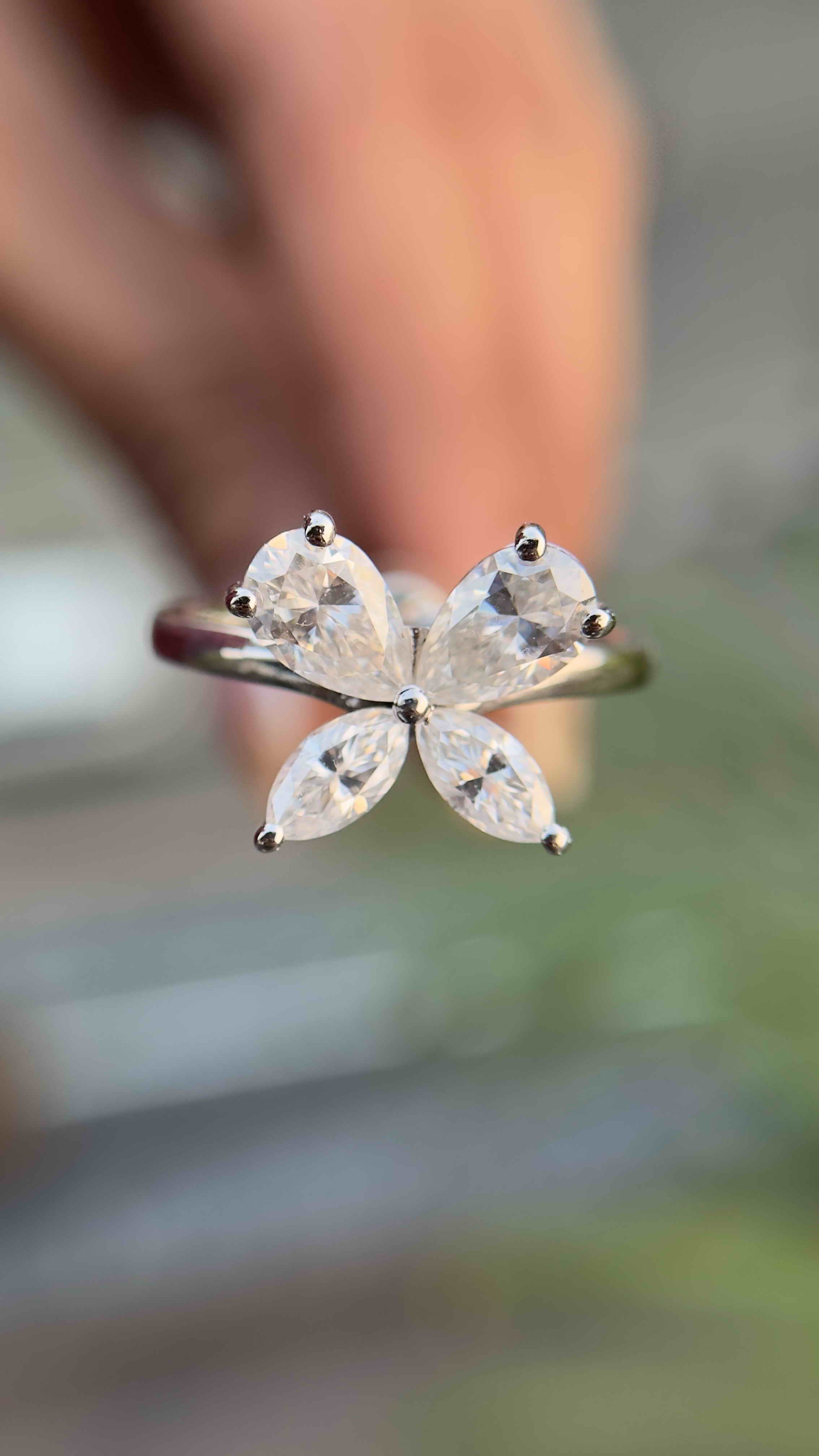 925 Sterling Silver Moissanite Diamond Butterfly Ring