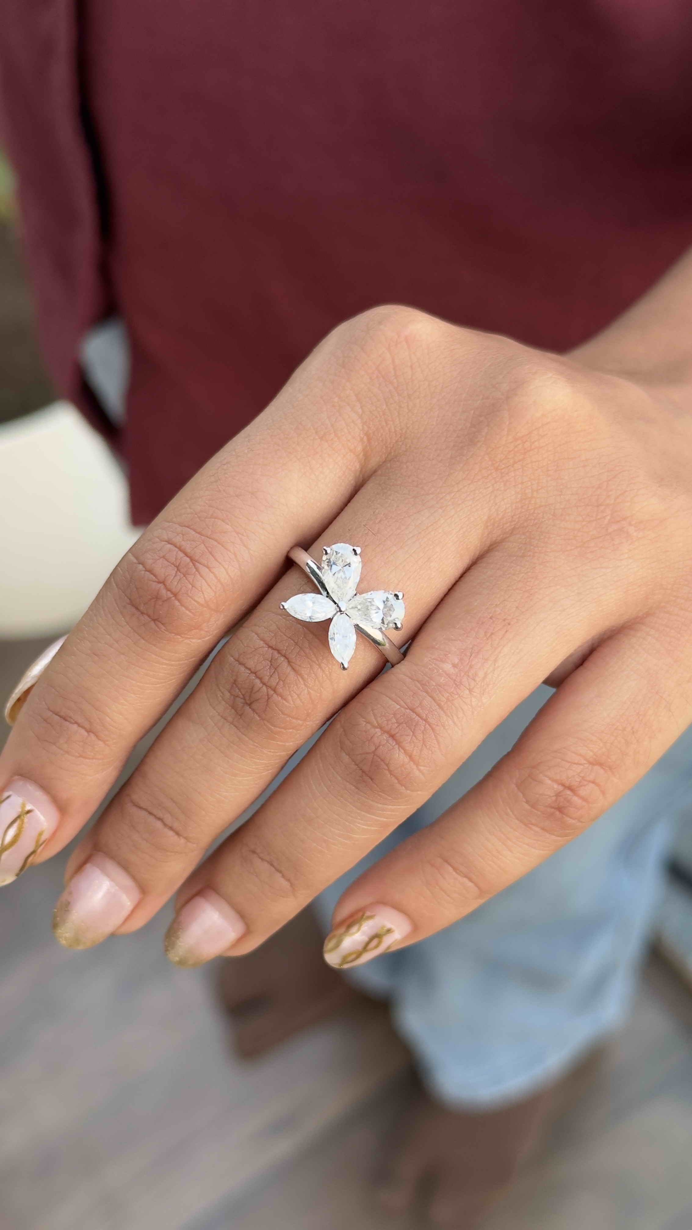 925 Sterling Silver Moissanite Diamond Butterfly Ring