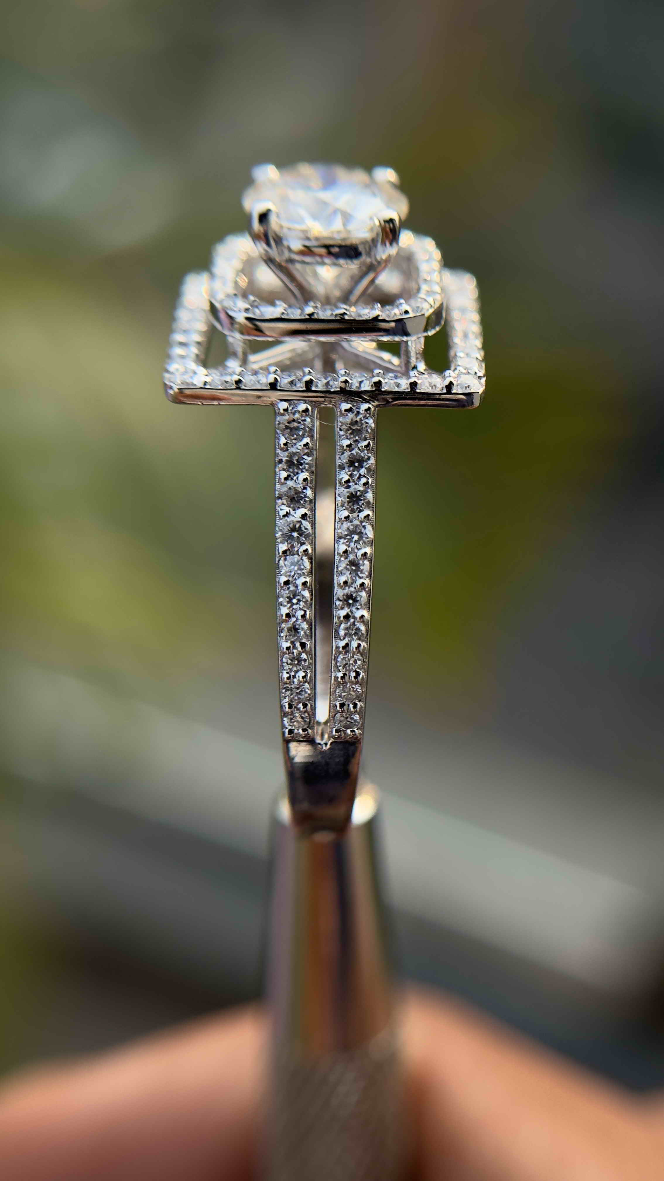 925 Sterling Silver Square Halo Moissanite Diamond Ring