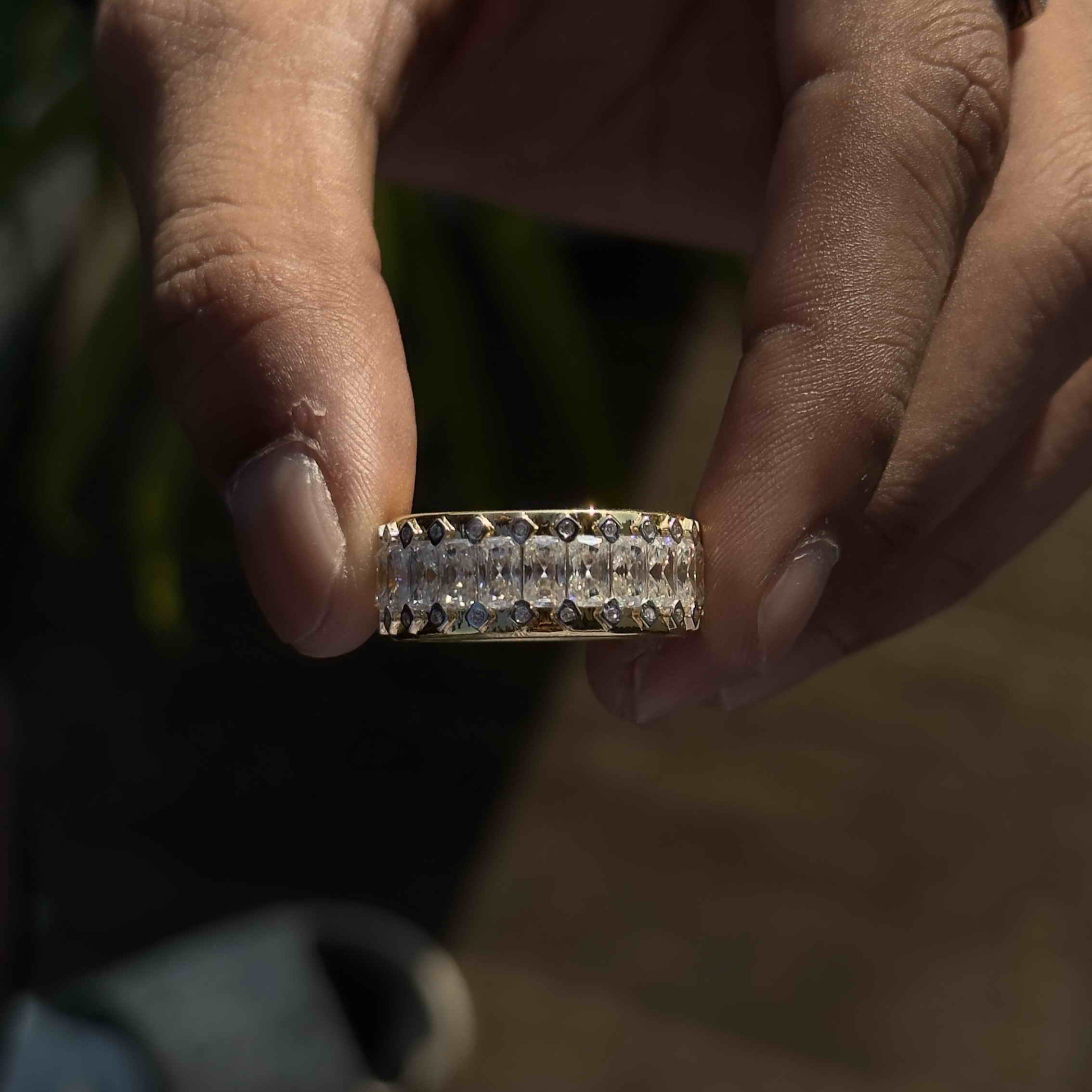 925 Sterling Silver Radiant Moissanite Diamond Band Ring