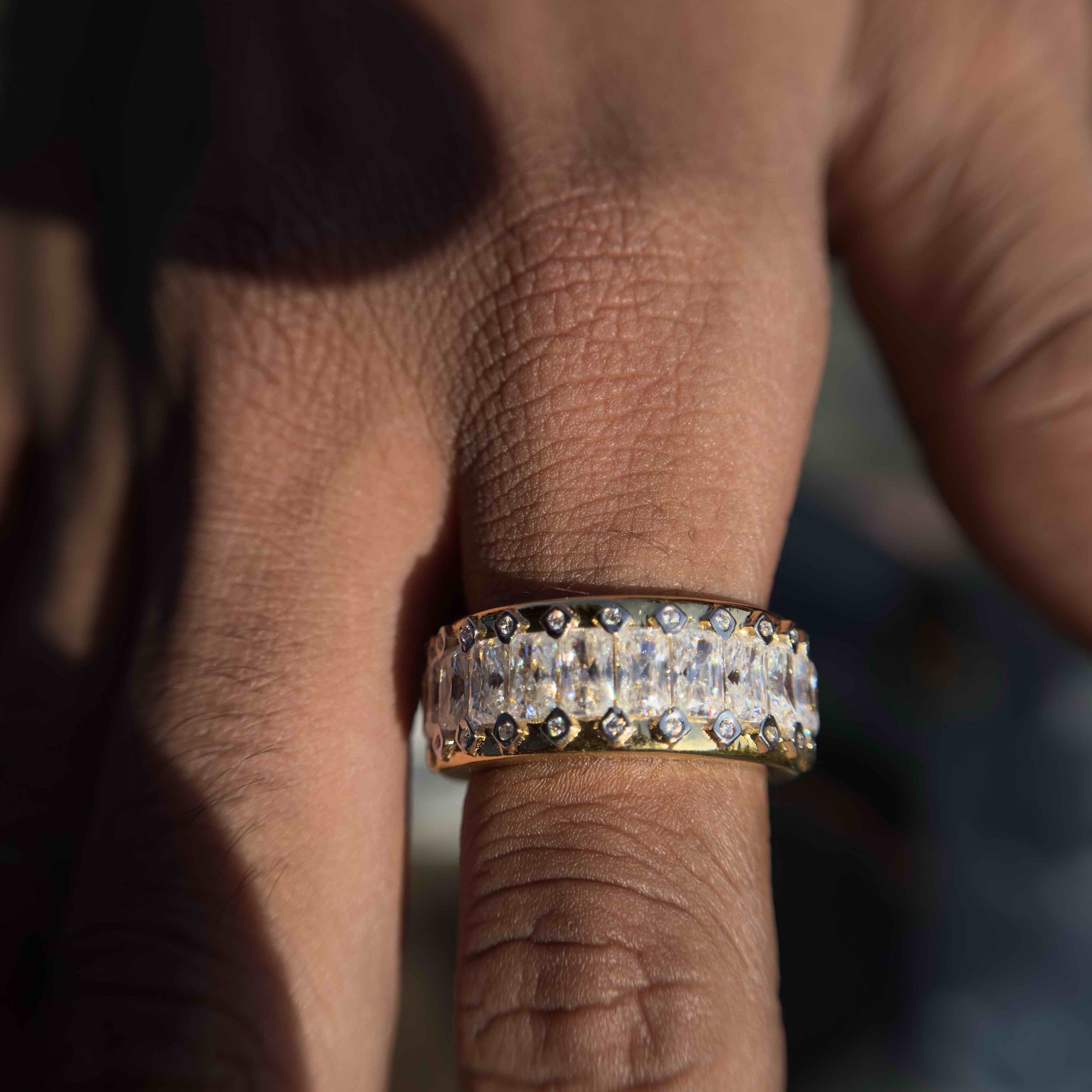 925 Sterling Silver Radiant Moissanite Diamond Band Ring