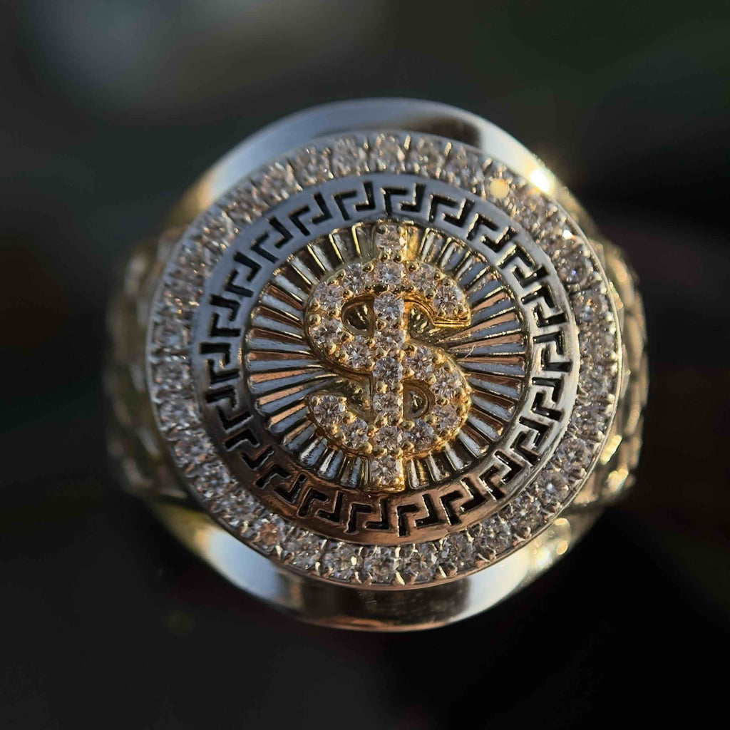 Solid Gold  And 925 Sterling Silver Gold Moissanite Diamond Bulky Dollar Ring