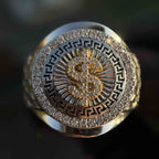 Solid Gold  And 925 Sterling Silver Gold Moissanite Diamond Bulky Dollar Ring
