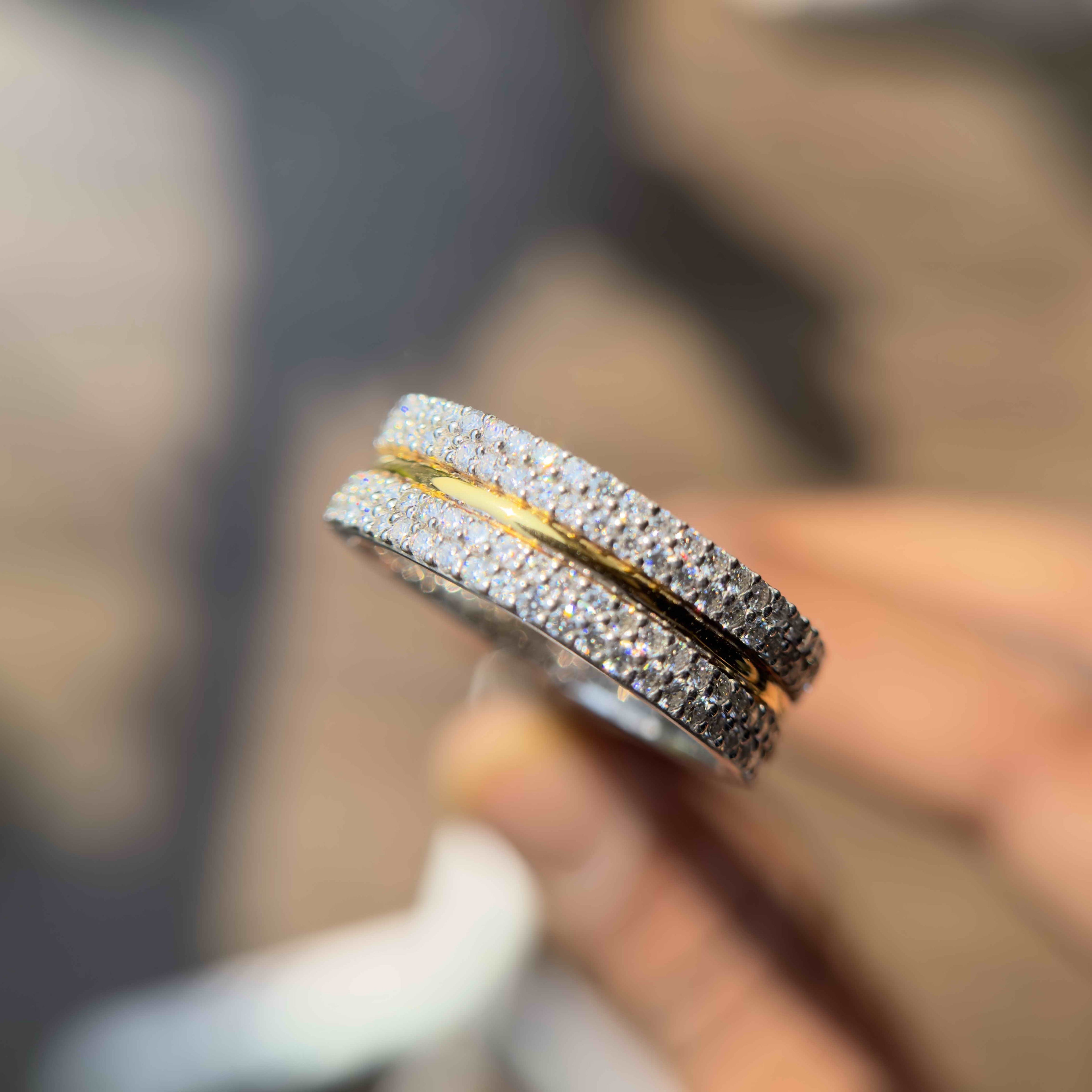 Solid Gold And 925 Sterling Silver Gold Moissanite Diamond Band Ring