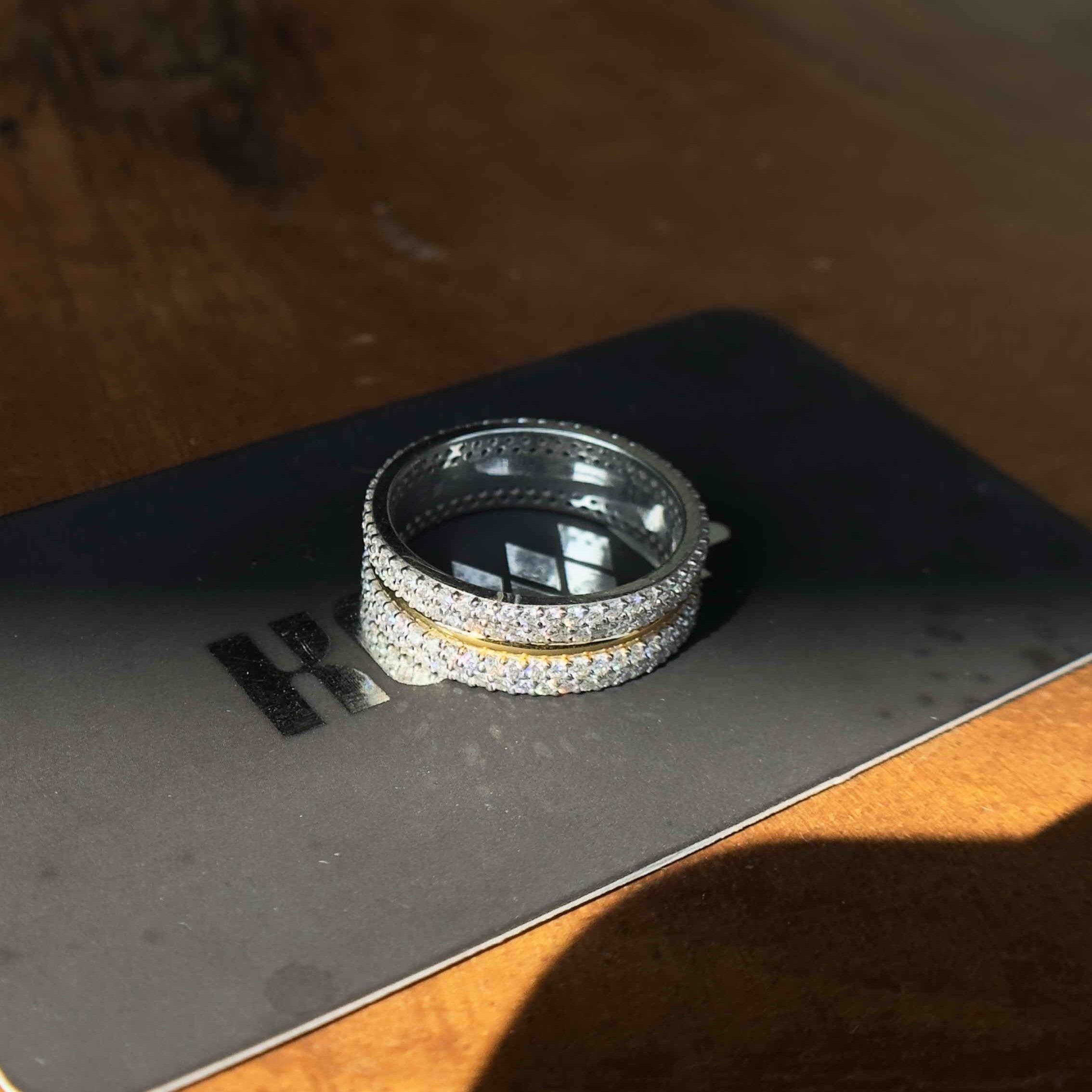 Solid Gold And 925 Sterling Silver Gold Moissanite Diamond Band Ring