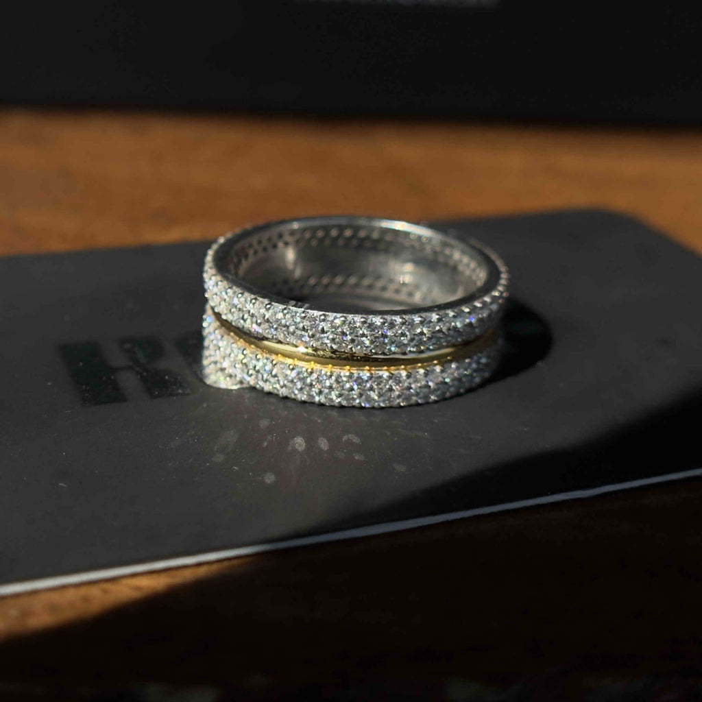 Solid Gold And 925 Sterling Silver Gold Moissanite Diamond Band Ring