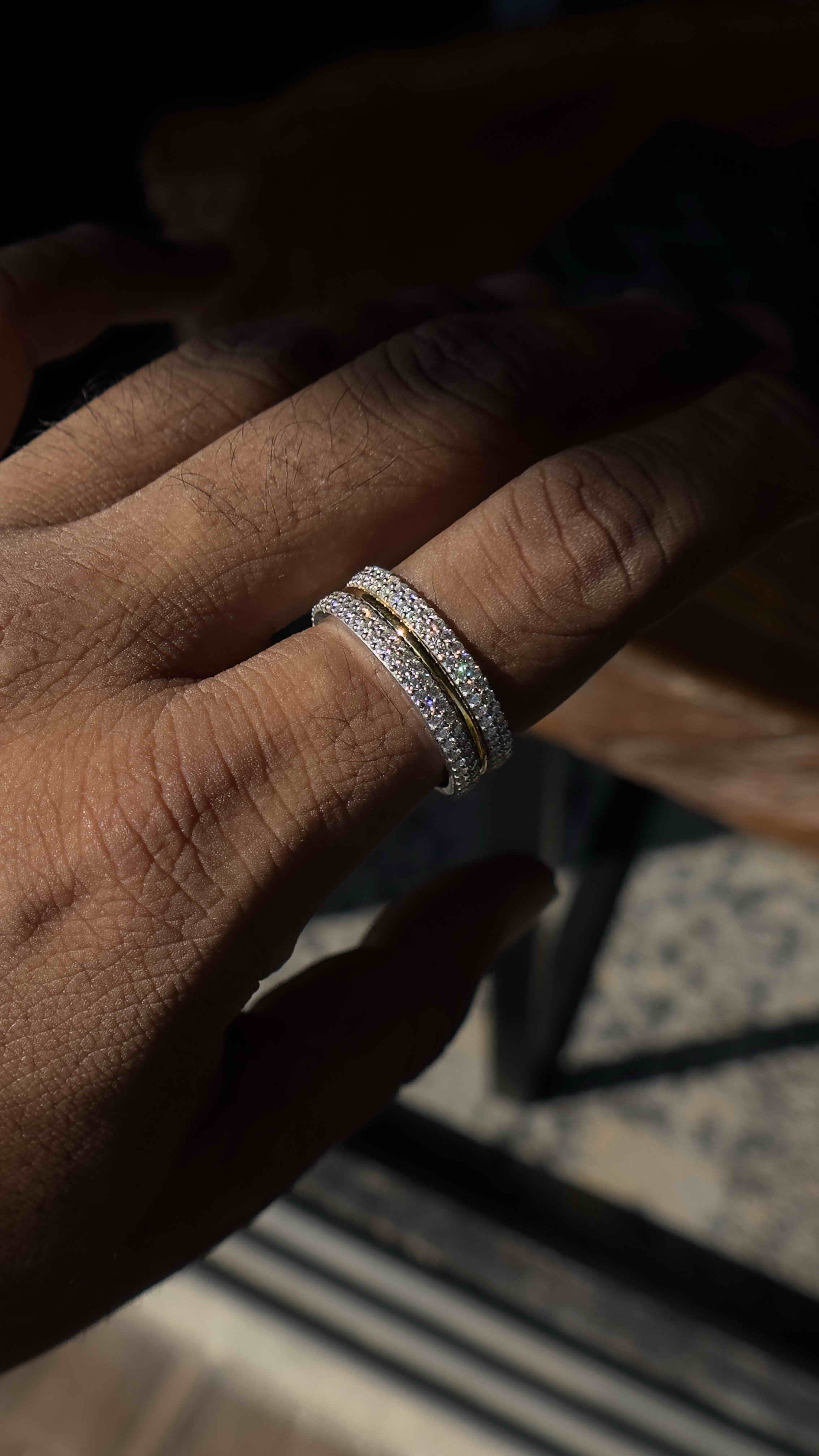 Solid Gold And 925 Sterling Silver Gold Moissanite Diamond Band Ring