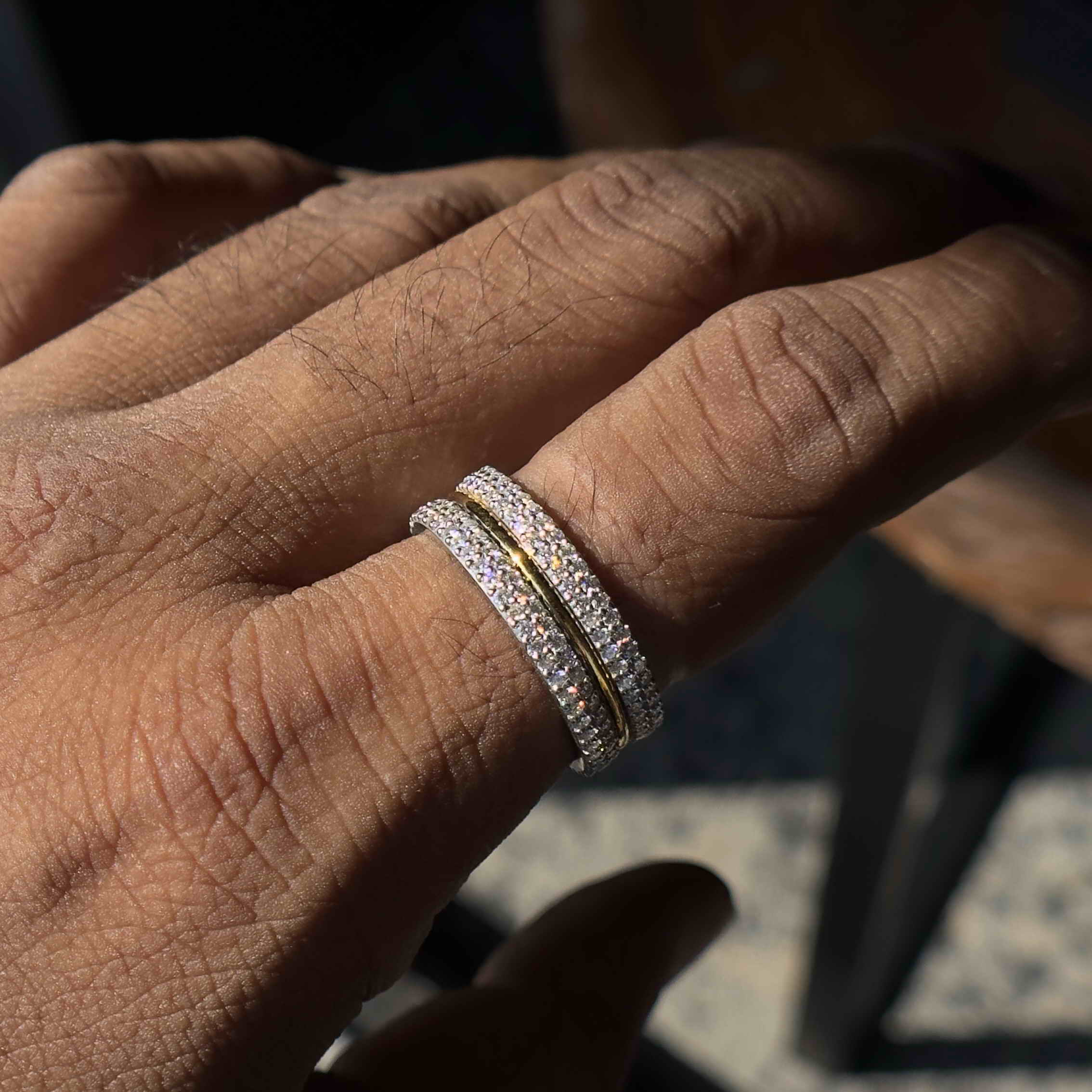 Solid Gold And 925 Sterling Silver Gold Moissanite Diamond Band Ring