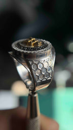 Solid Gold  And 925 Sterling Silver Gold Moissanite Diamond Bulky W Ring