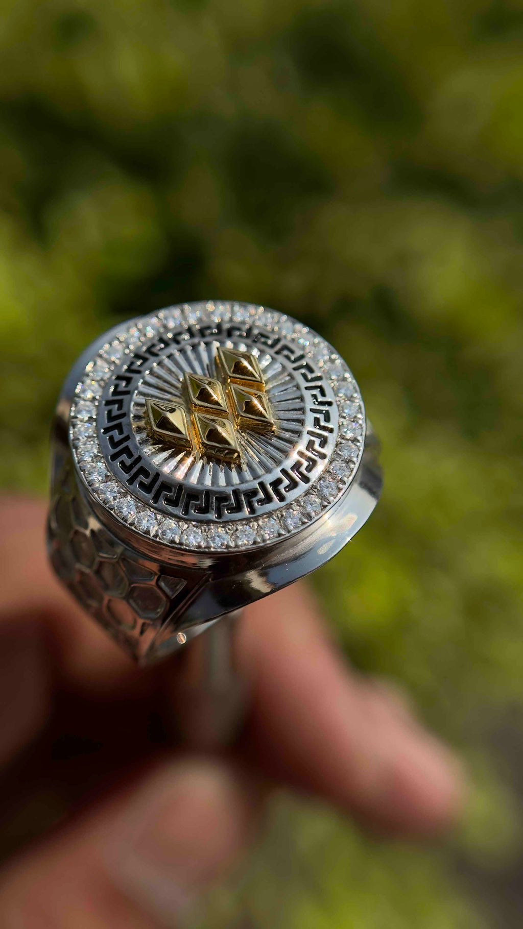 Solid Gold  And 925 Sterling Silver Gold Moissanite Diamond Bulky W Ring