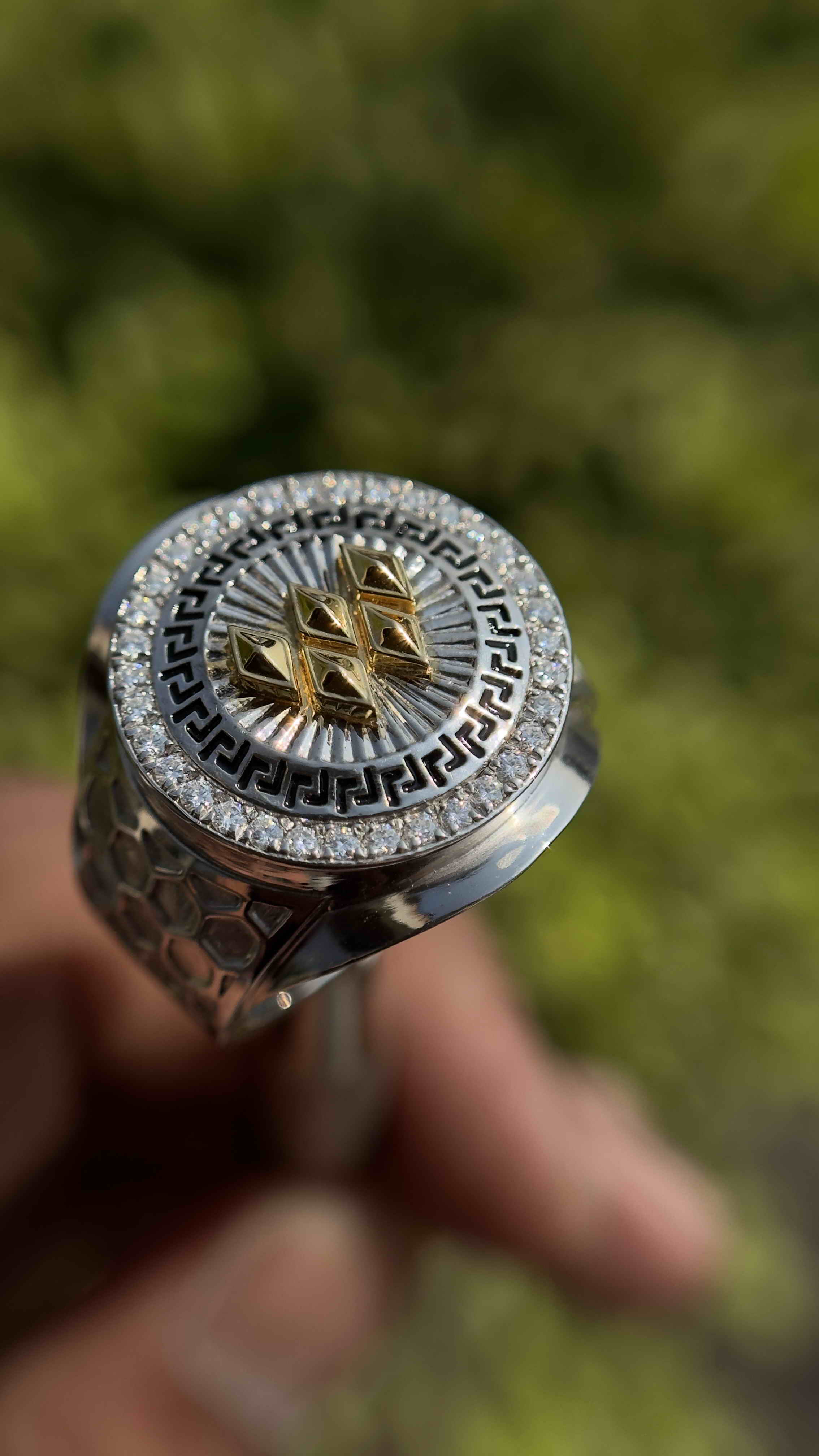 Solid Gold  And 925 Sterling Silver Gold Moissanite Diamond Bulky W Ring