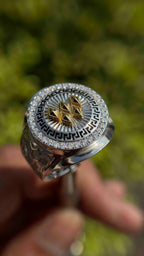 Solid Gold  And 925 Sterling Silver Gold Moissanite Diamond Bulky W Ring