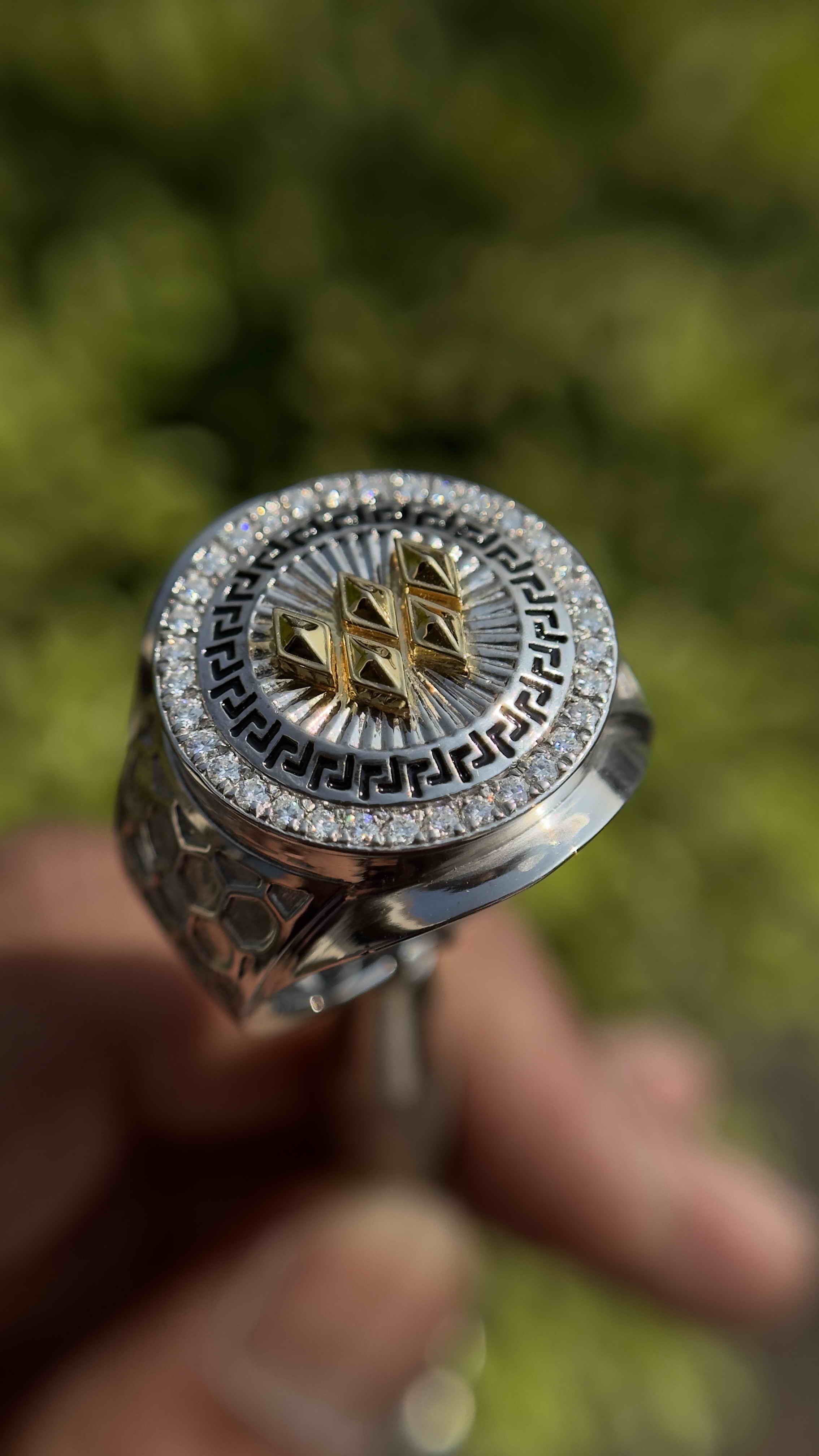Solid Gold  And 925 Sterling Silver Gold Moissanite Diamond Bulky W Ring